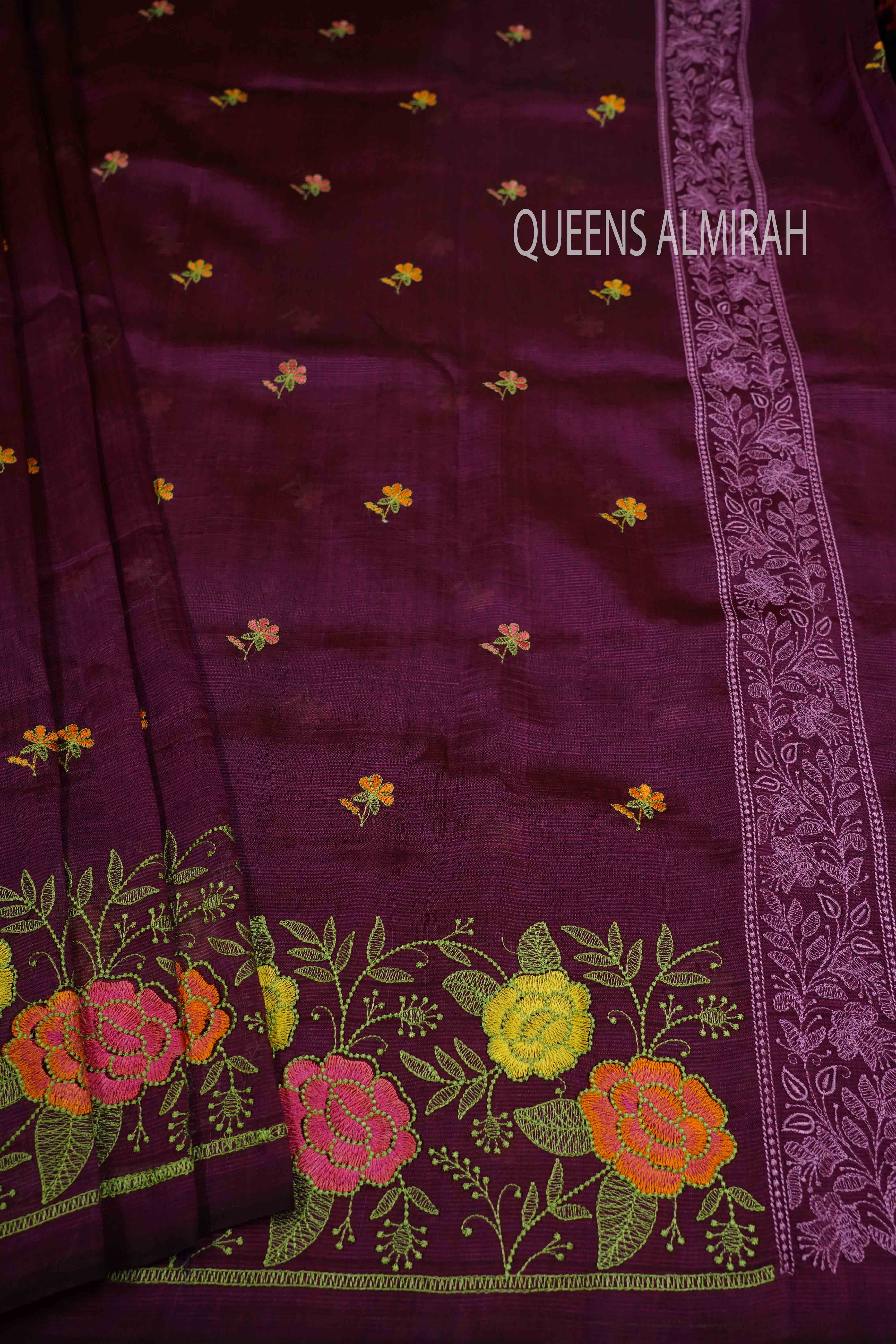 ALPINE PURPLE MANGALGIRI WITH EMBROIDERY SAREE - Queens Jewel Emporium