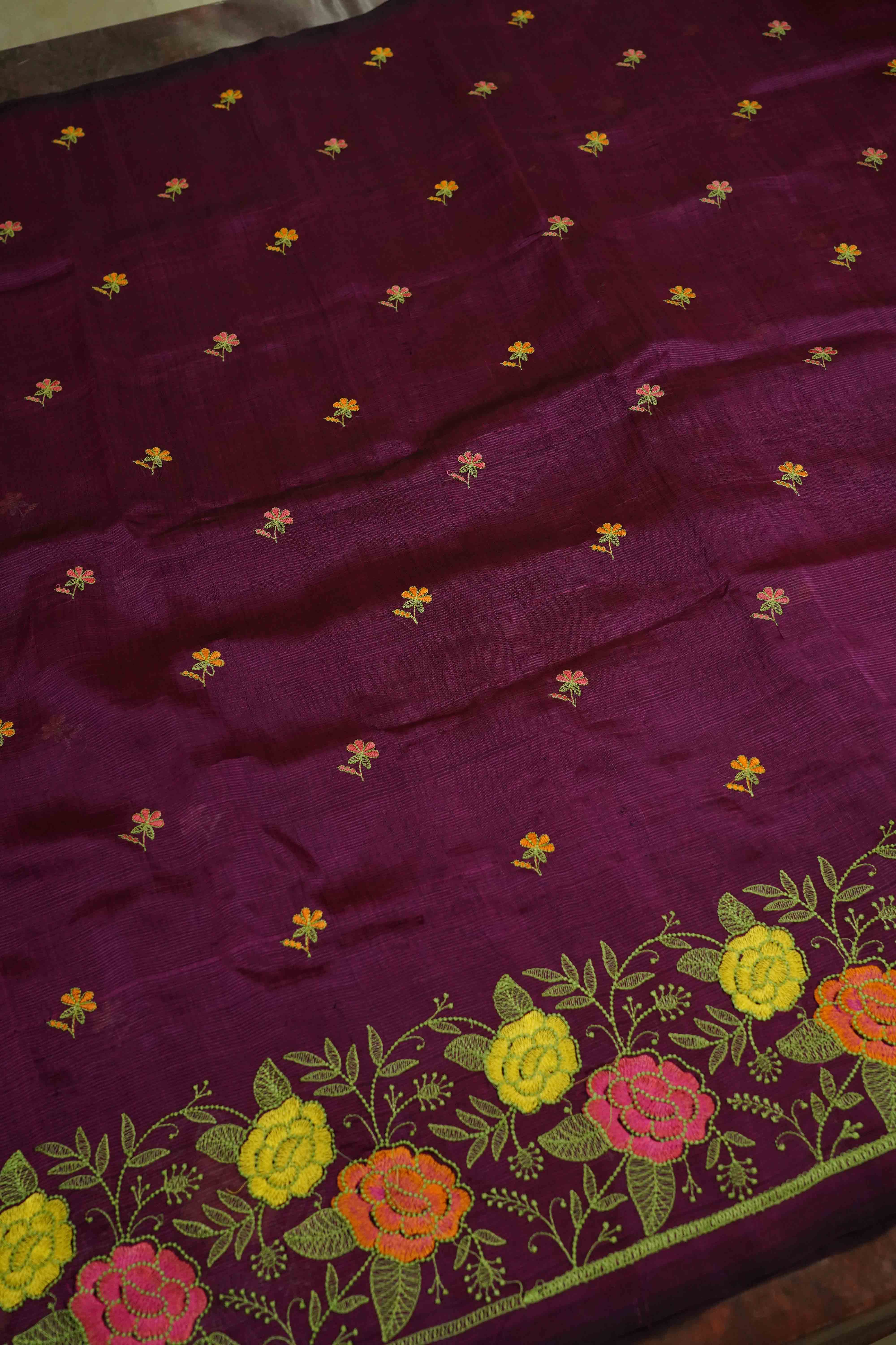 ALPINE PURPLE MANGALGIRI WITH EMBROIDERY SAREE - Queens Jewel Emporium