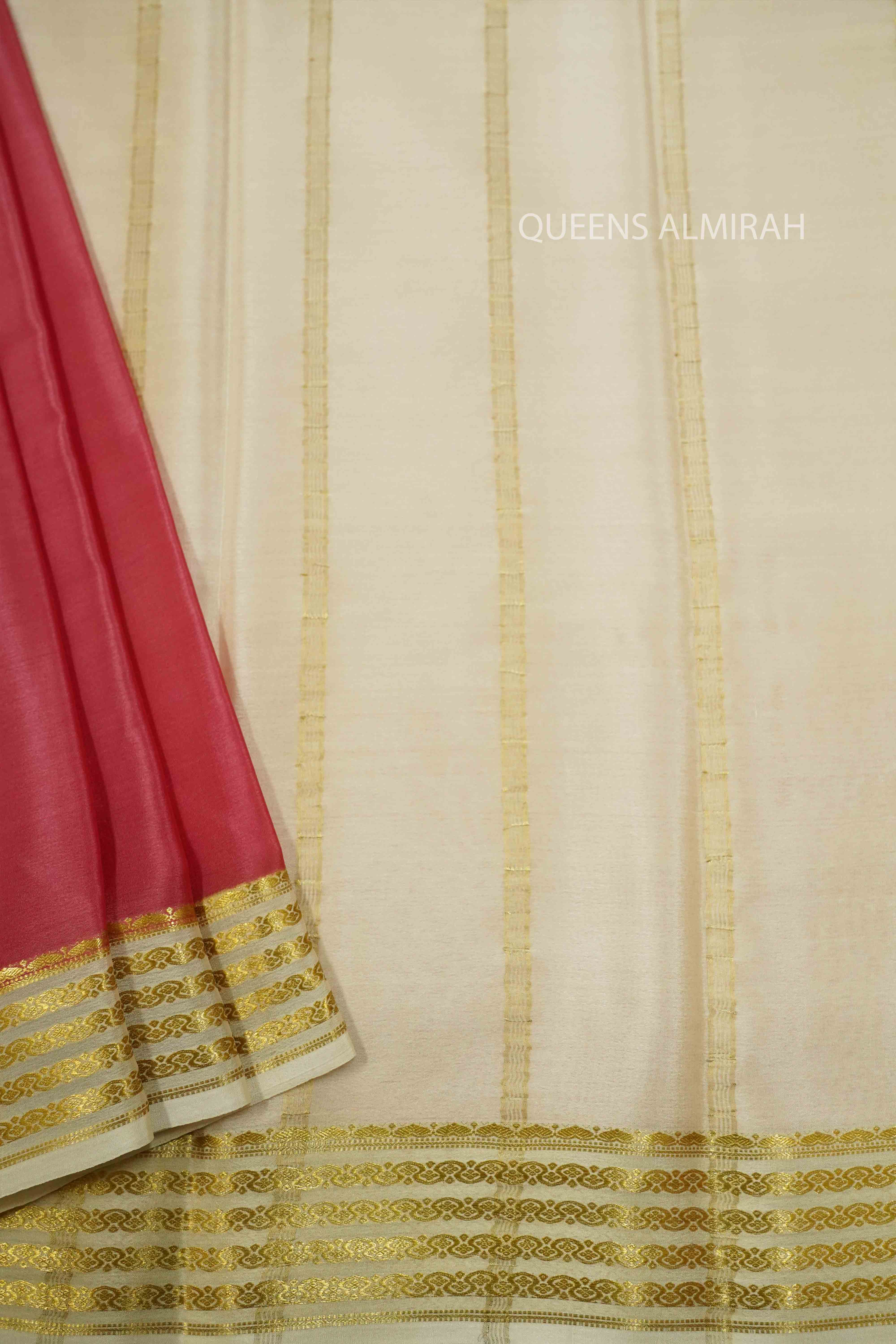 APPLE BLOSSEM WITH SANDAL MYSORE SILK SAREE - Queens Jewel Emporium