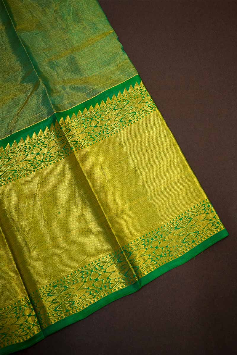 AQUA BLUE WITH GREEN KANCHI TISSUE SAREE - Queens Jewel Emporium