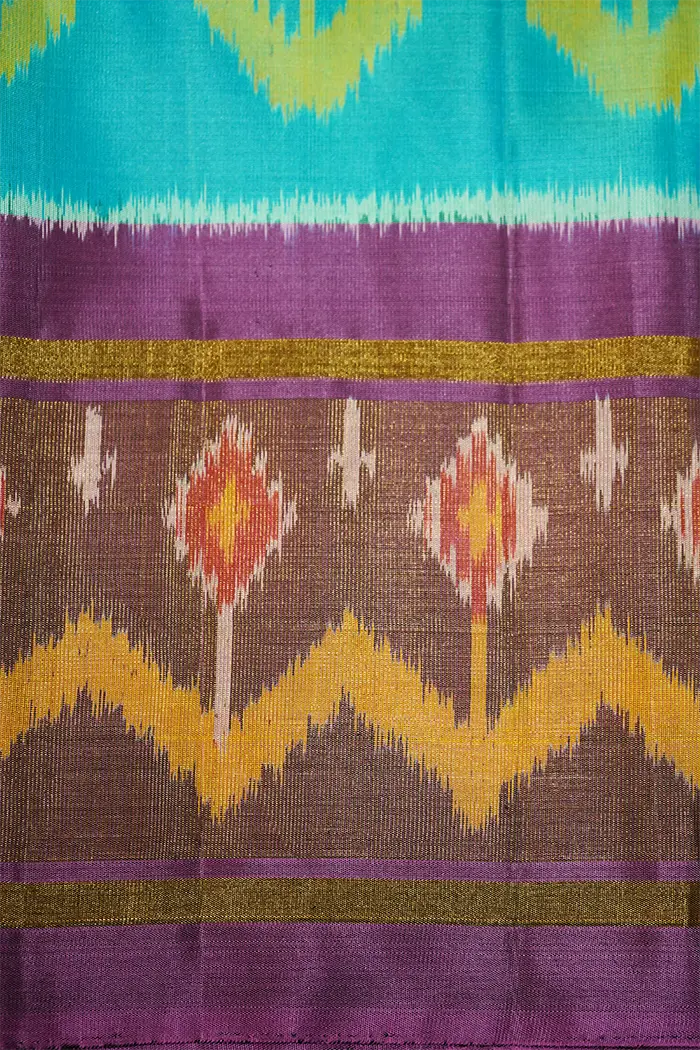 AQUA BLUE WITH PURPLE SOFT SILK SAREE - Queens Jewel Emporium