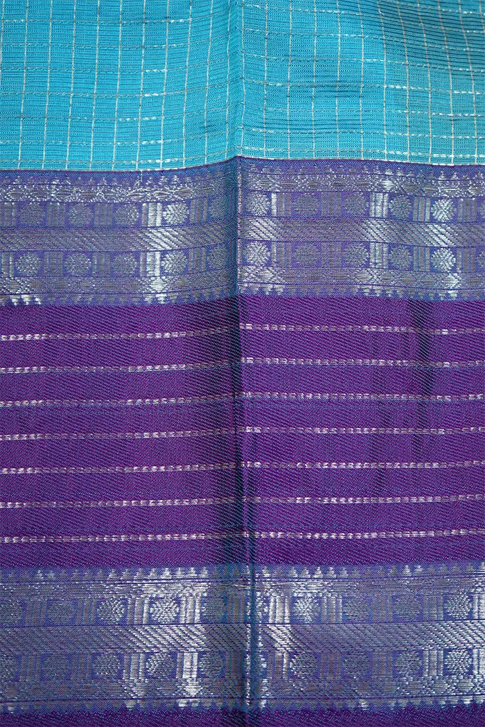 AQUA BLUE WITH RICH PURPLE  MANGALGIRI SAREE - Queens Jewel Emporium