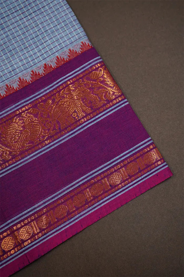 ASH GREY WITH LIGHT PURPLE KANCHI COTTON SAREE - Queens Jewel Emporium