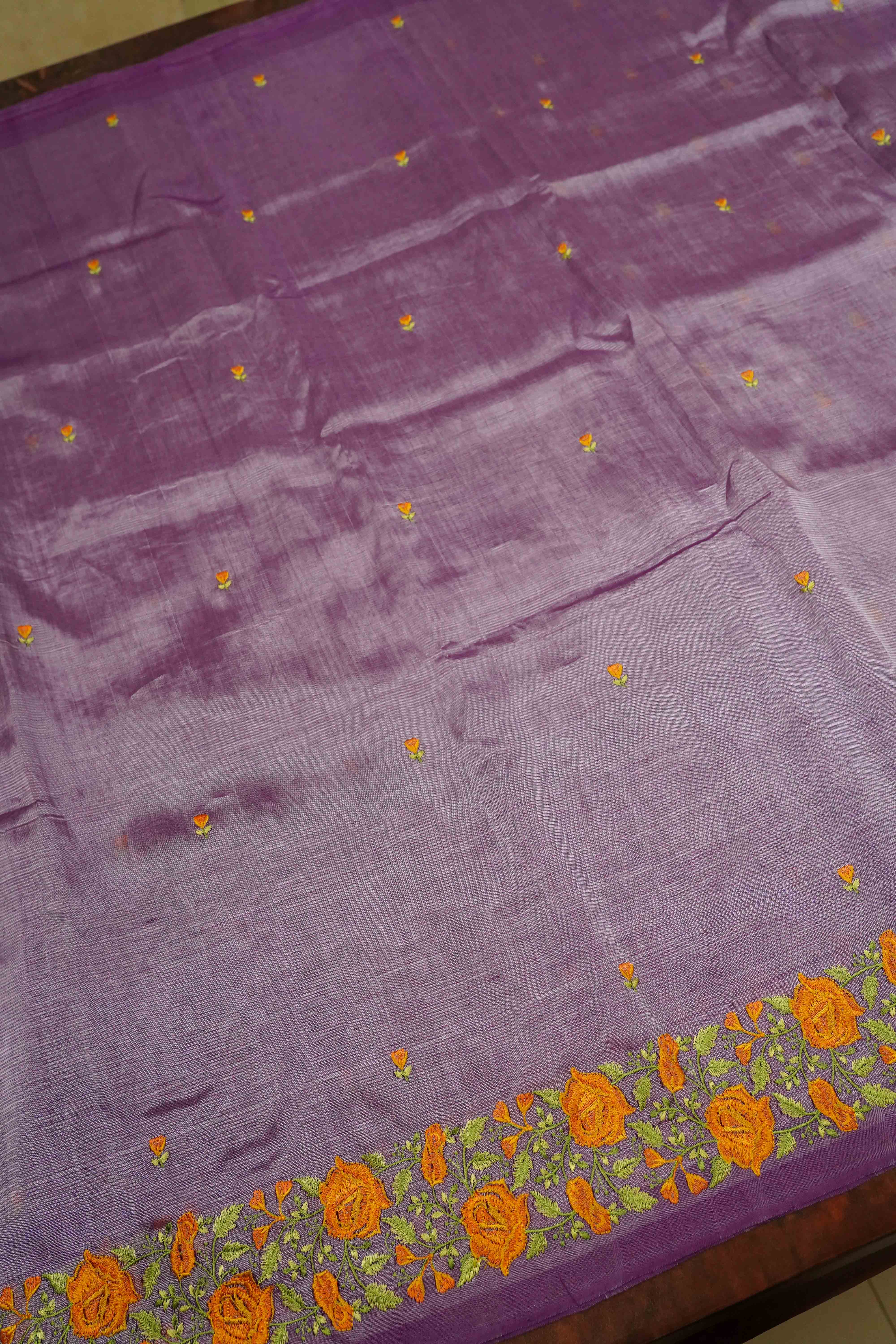 ASTER PURPLE MANGALGIRI WITH EMBROIDERY SAREE - Queens Jewel Emporium