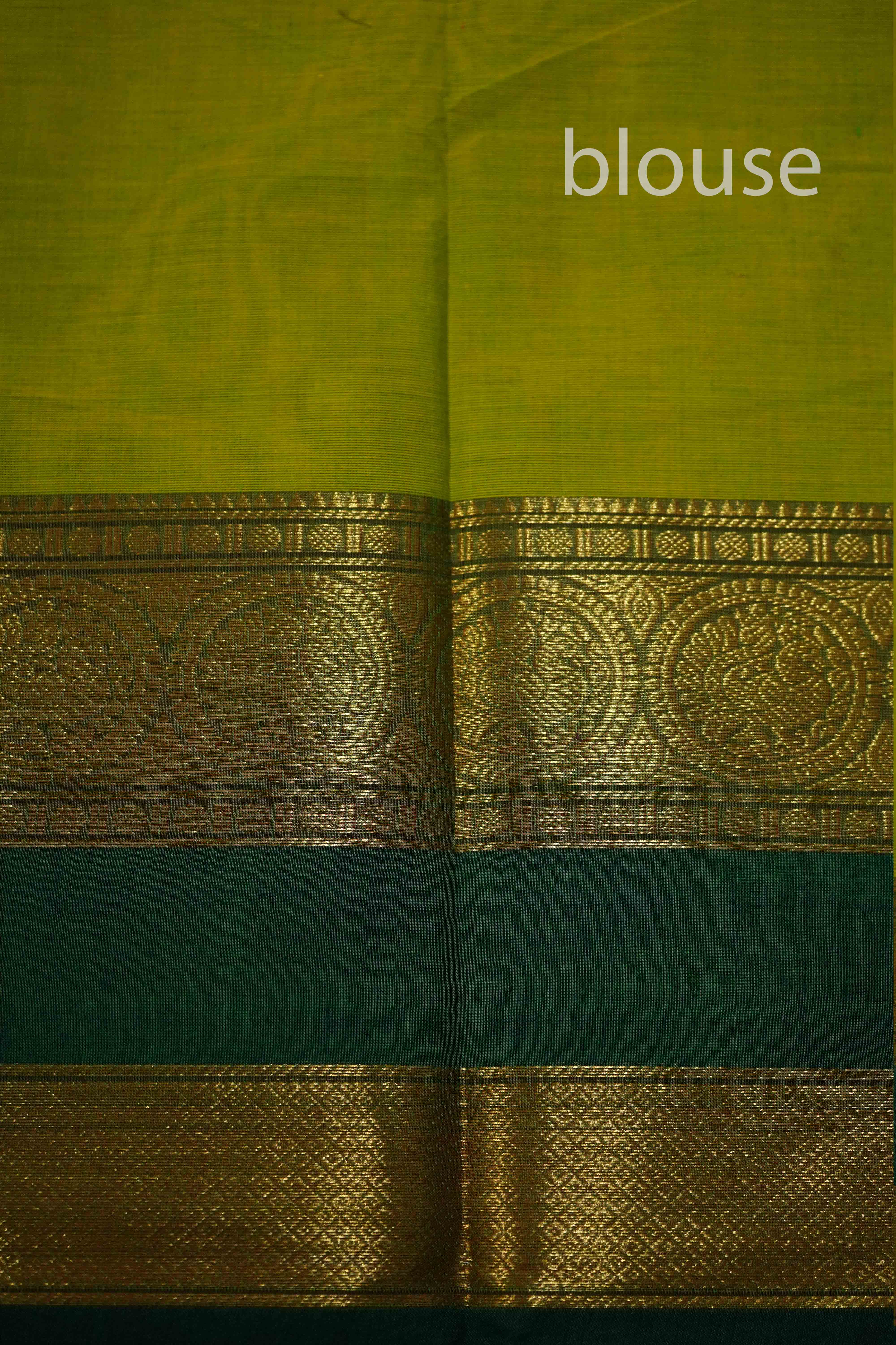 AVOCADO GREEN WITH LEAF GREEN KANCHI COTTON SAREE - Queens Jewel Emporium