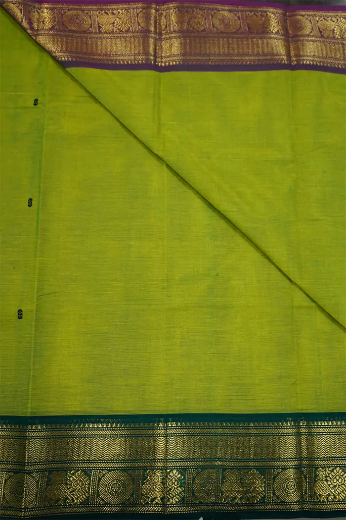 AVOCADO GREEN WITH MINERAL GREEN KANCHI COTTON SAREE - Queens Jewel Emporium