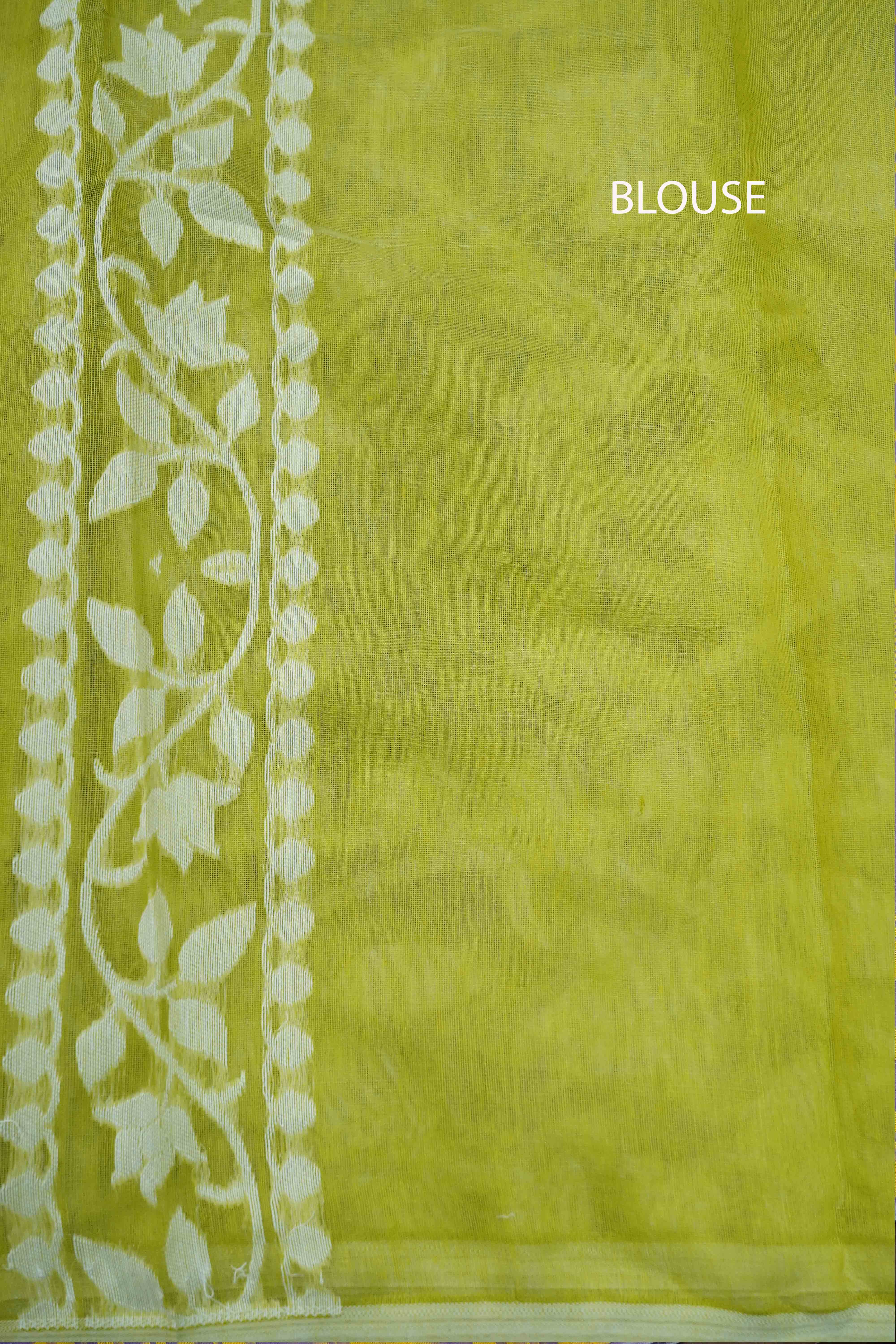 AVOCADO GREEN WITH WHITE JAMDANI COTTON SAREE - Queens Jewel Emporium