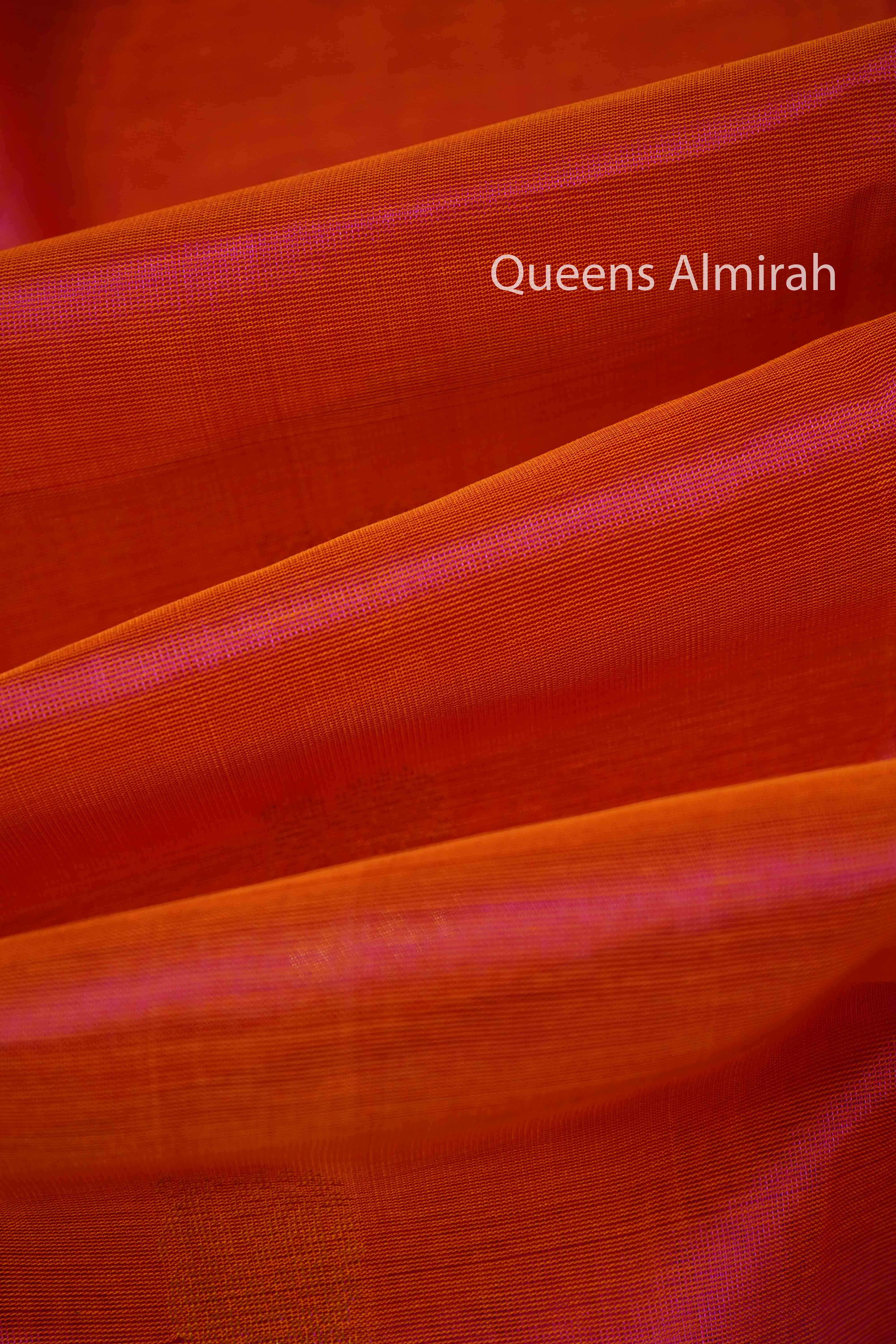Apricots Orange With Off White Pure Silk Cotton Saree - Queens Jewel Emporium
