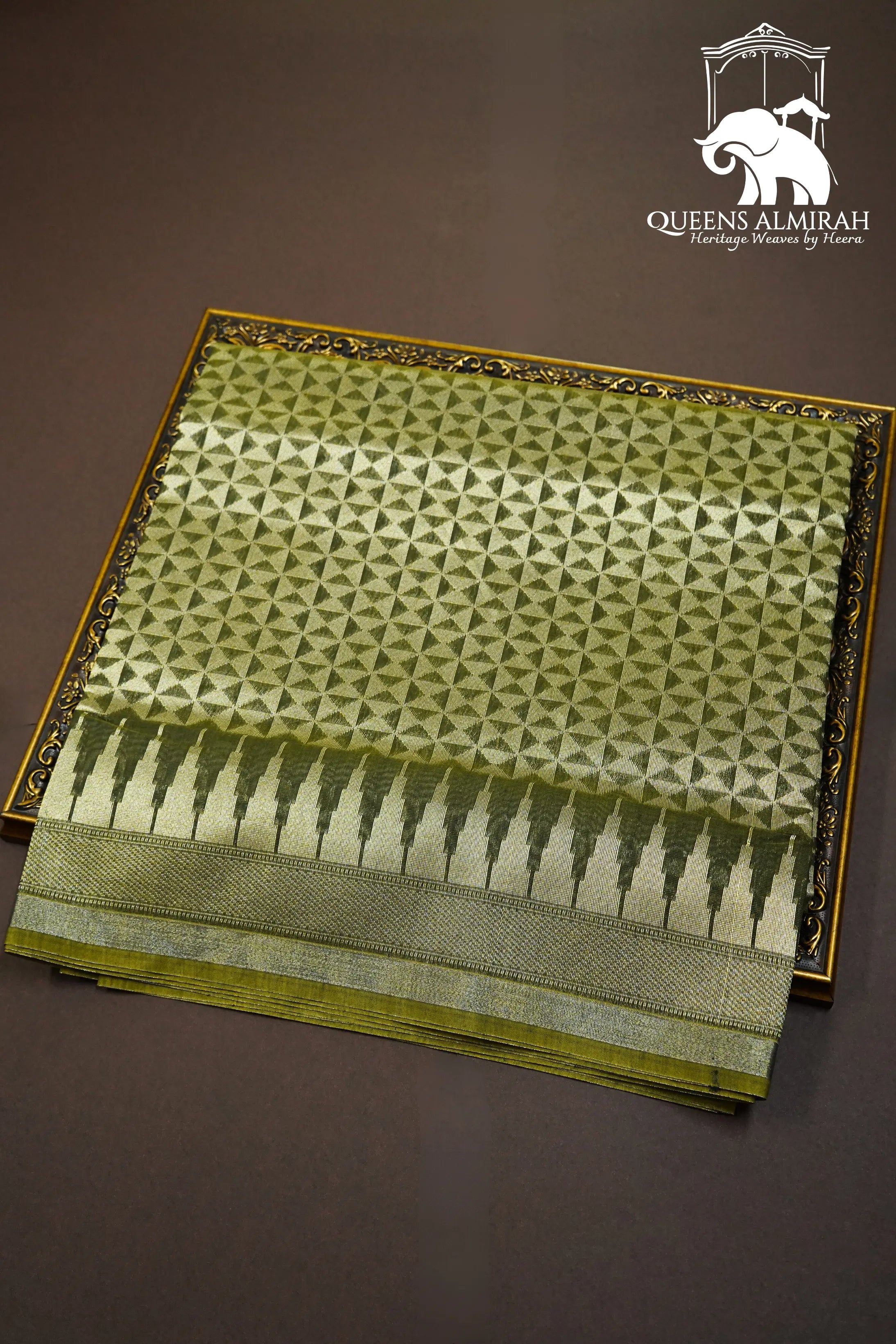 ARMY GREEN  BROCADE BANARASI SILK  SAREE - Queens Jewel Emporium