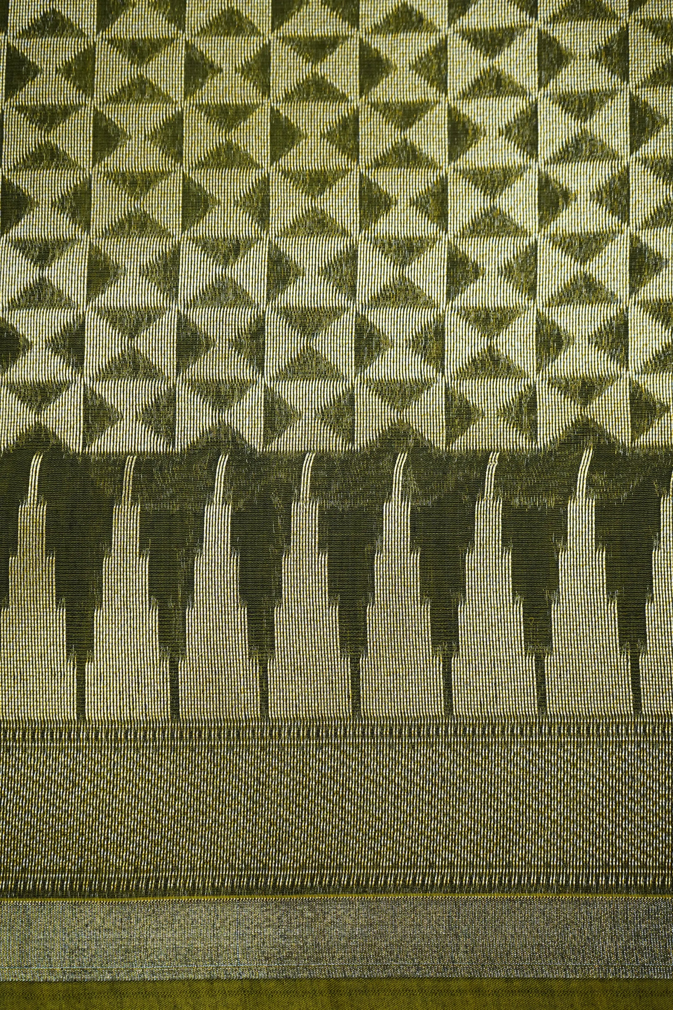 ARMY GREEN  BROCADE BANARASI SILK  SAREE - Queens Jewel Emporium