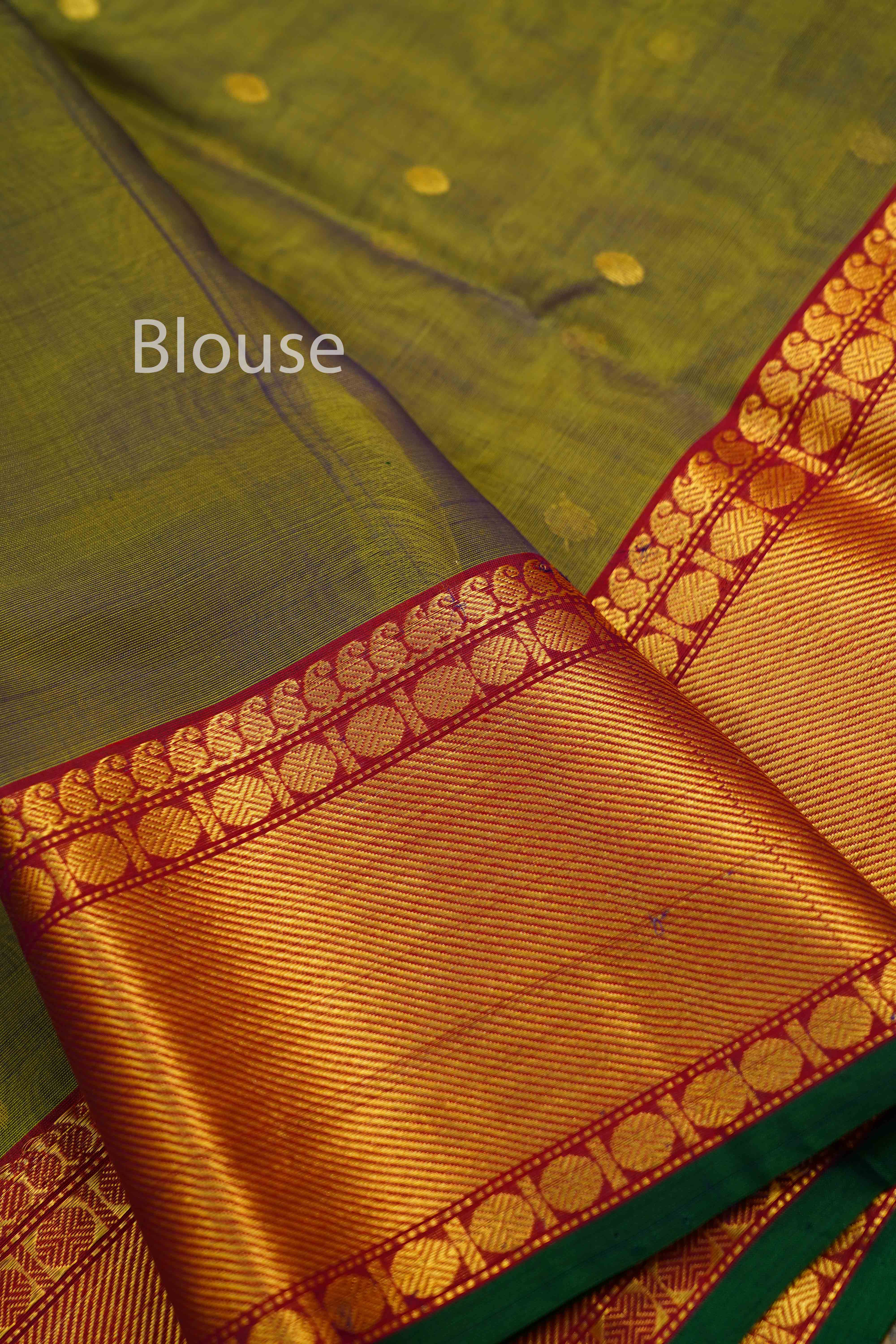 ARMY GREEN KATAN  HANDLOOM PURE CHANDERI SILK SAREE - Queens Jewel Emporium