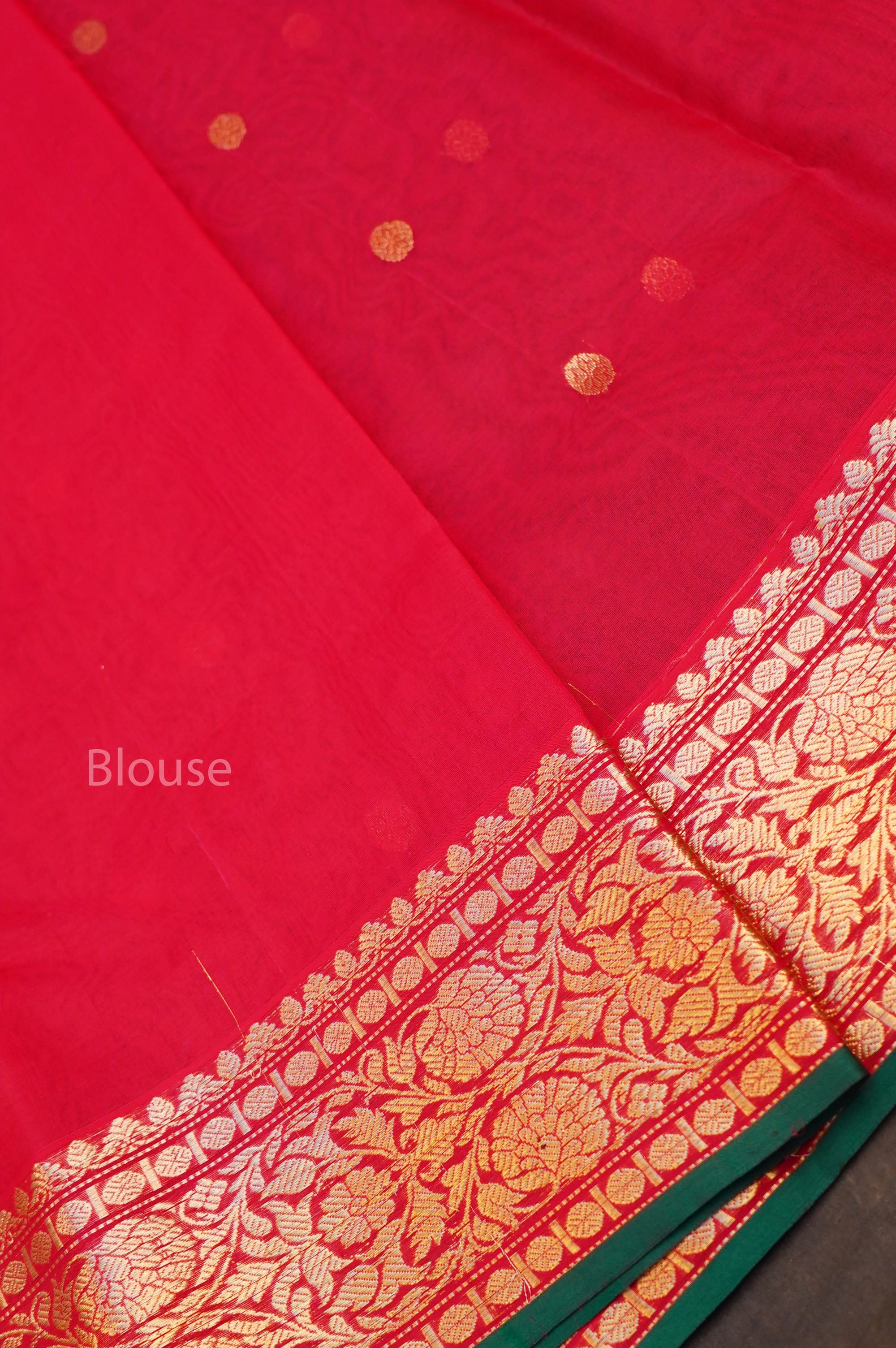 Red With Green Chanderi Katan Silk Handloom Saree