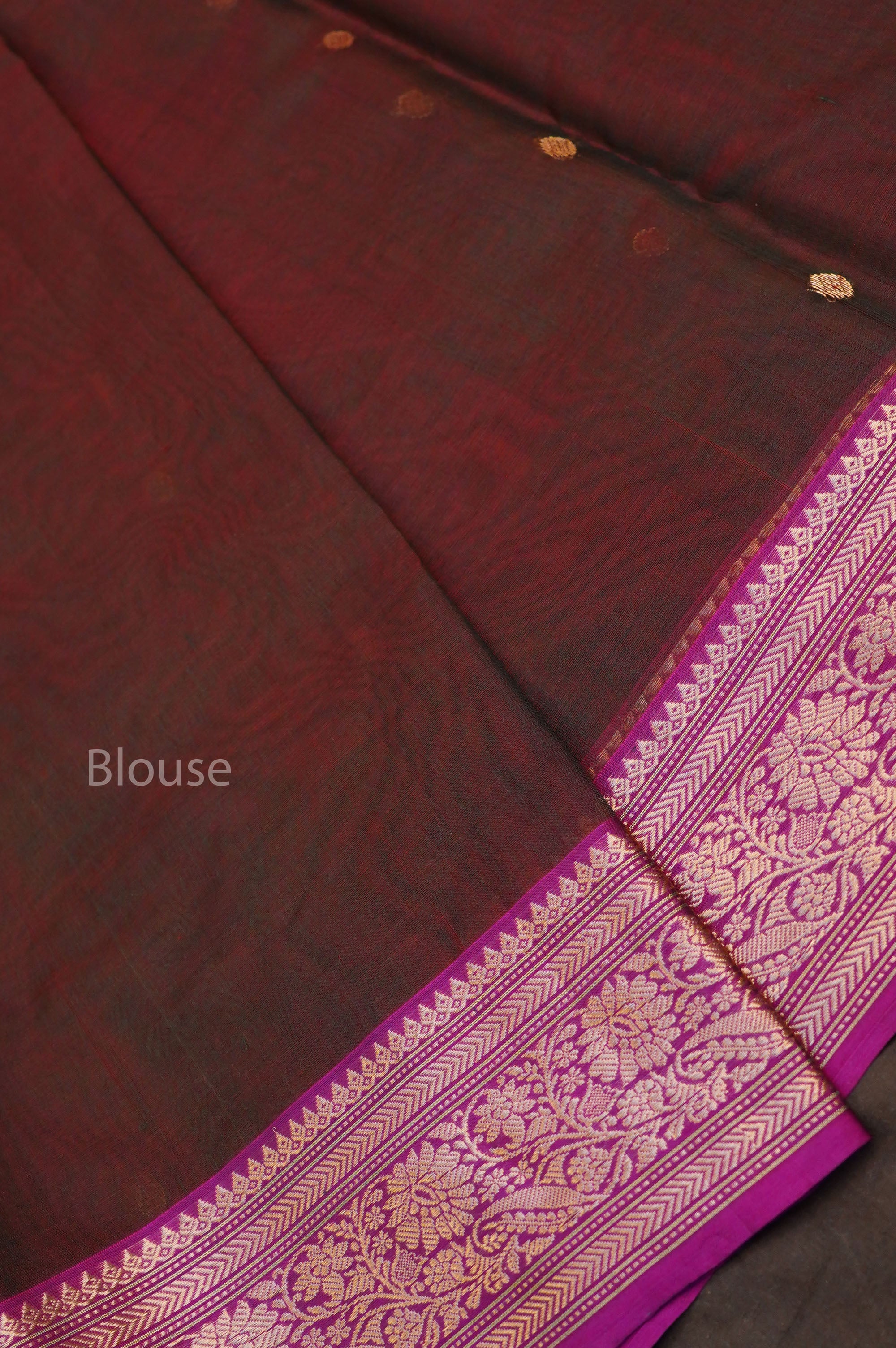Brown With Pink Chanderi Katan Silk Handloom Saree