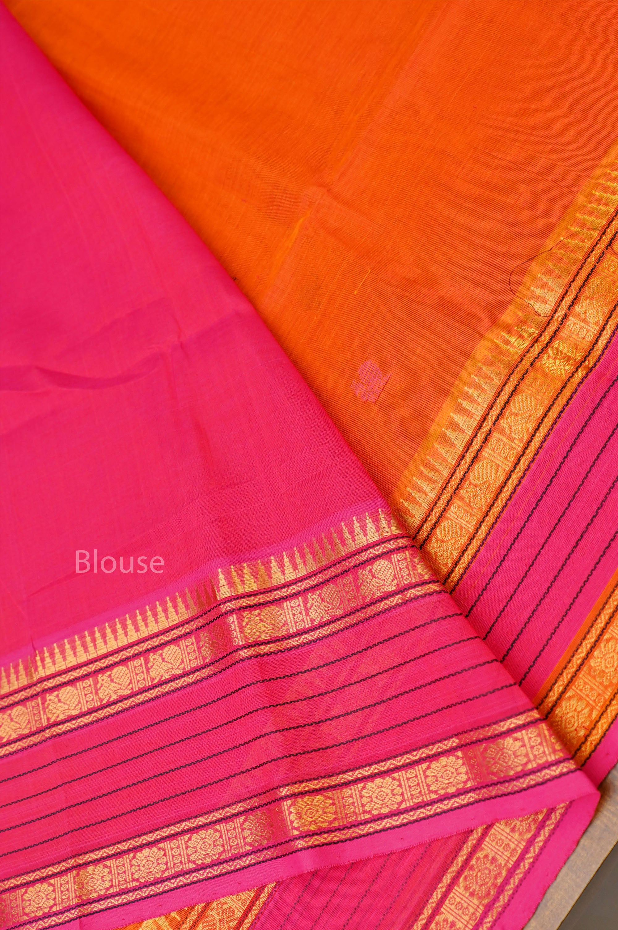Orange With Pink Pure Silk Cotton Saree