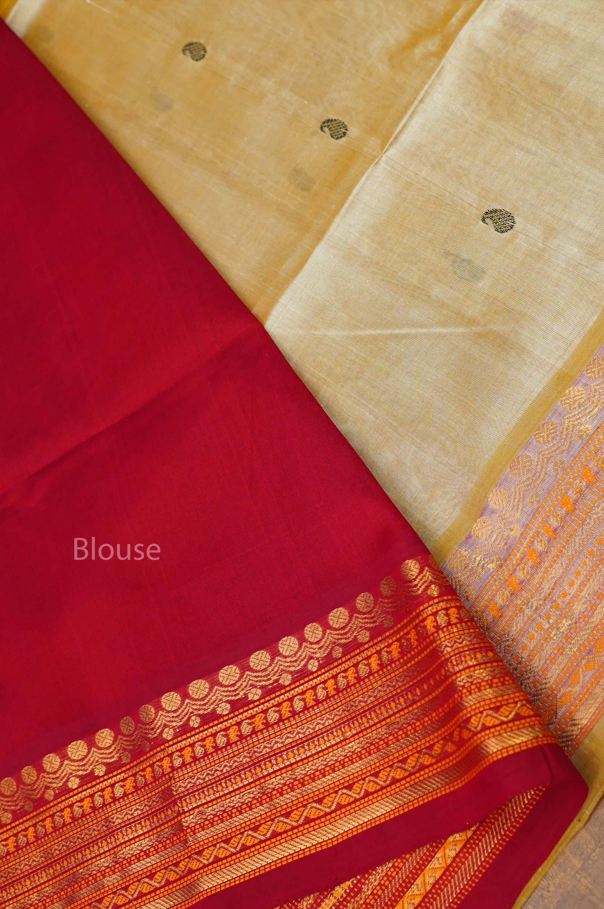 Grey With Red Pure Silk Cotton Saree