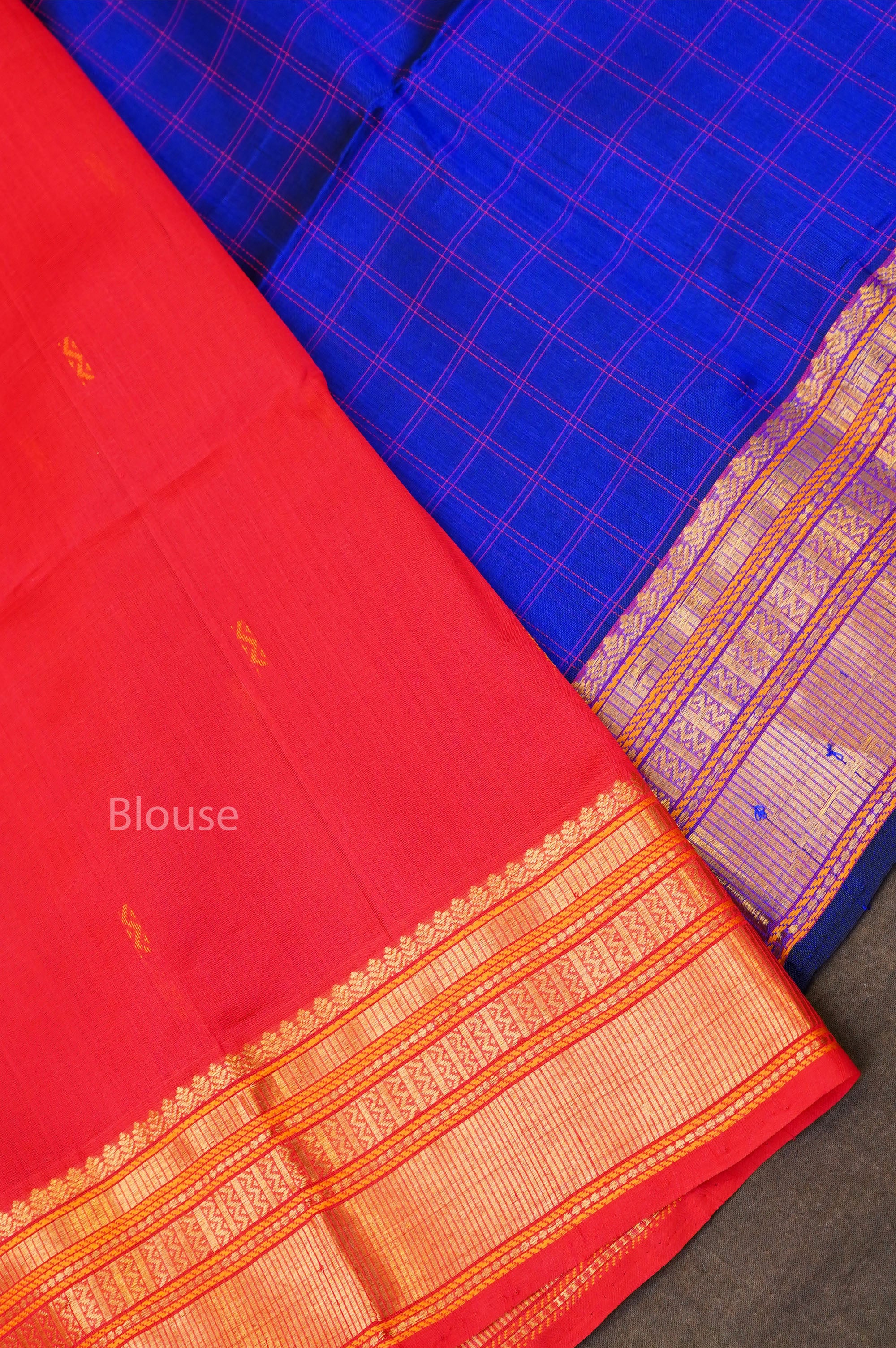 Ms Blue Kattam With Red Pure Silk Cotton Saree