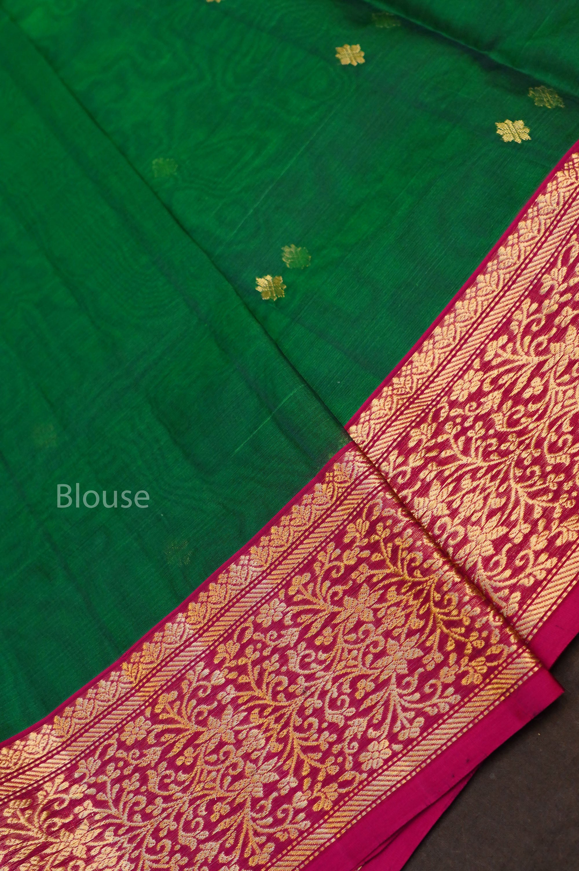 Green With Pink Chanderi Katan Silk Handloom Saree