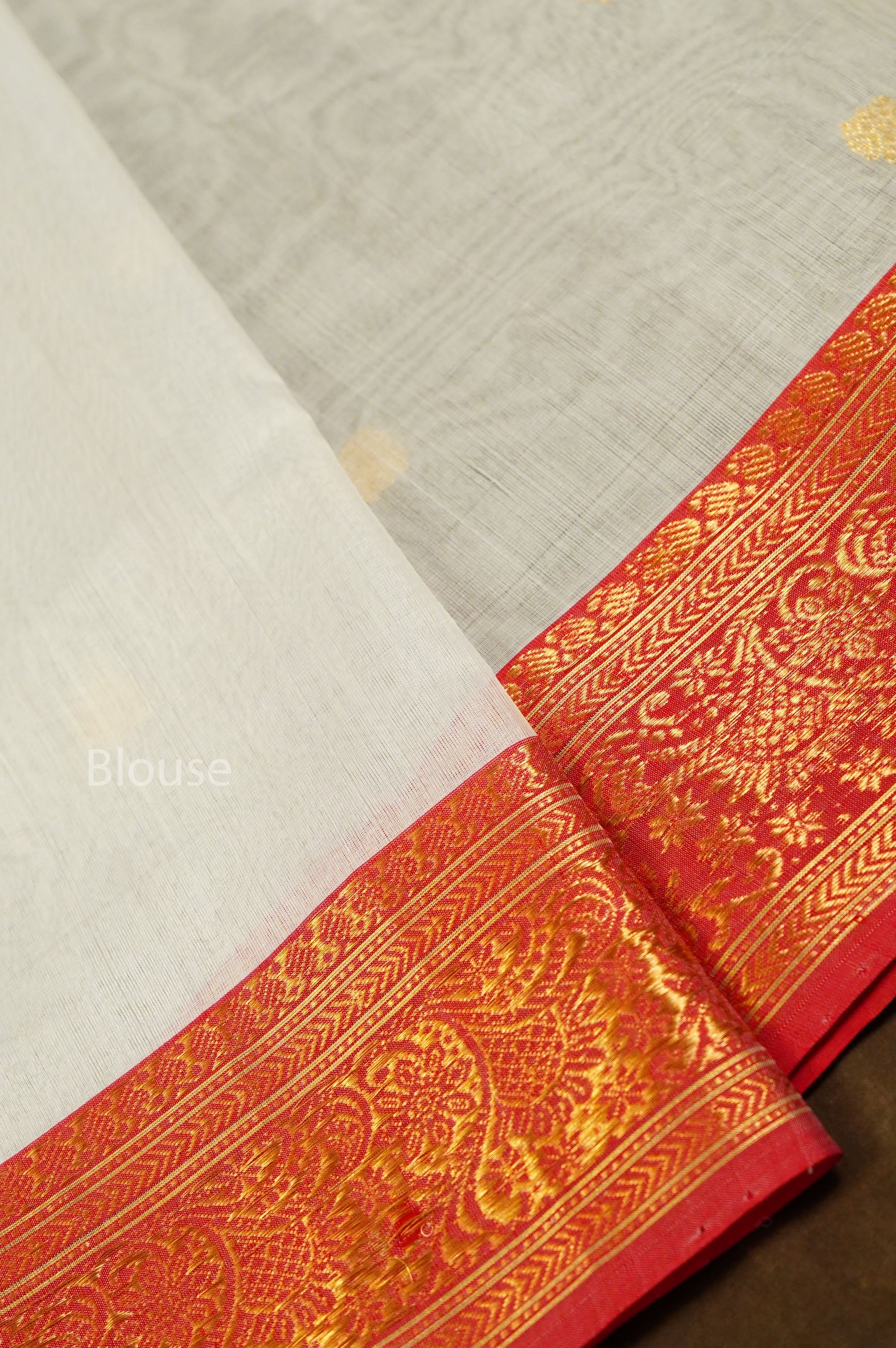 White With Red Chanderi Katan Silk Handloom Saree