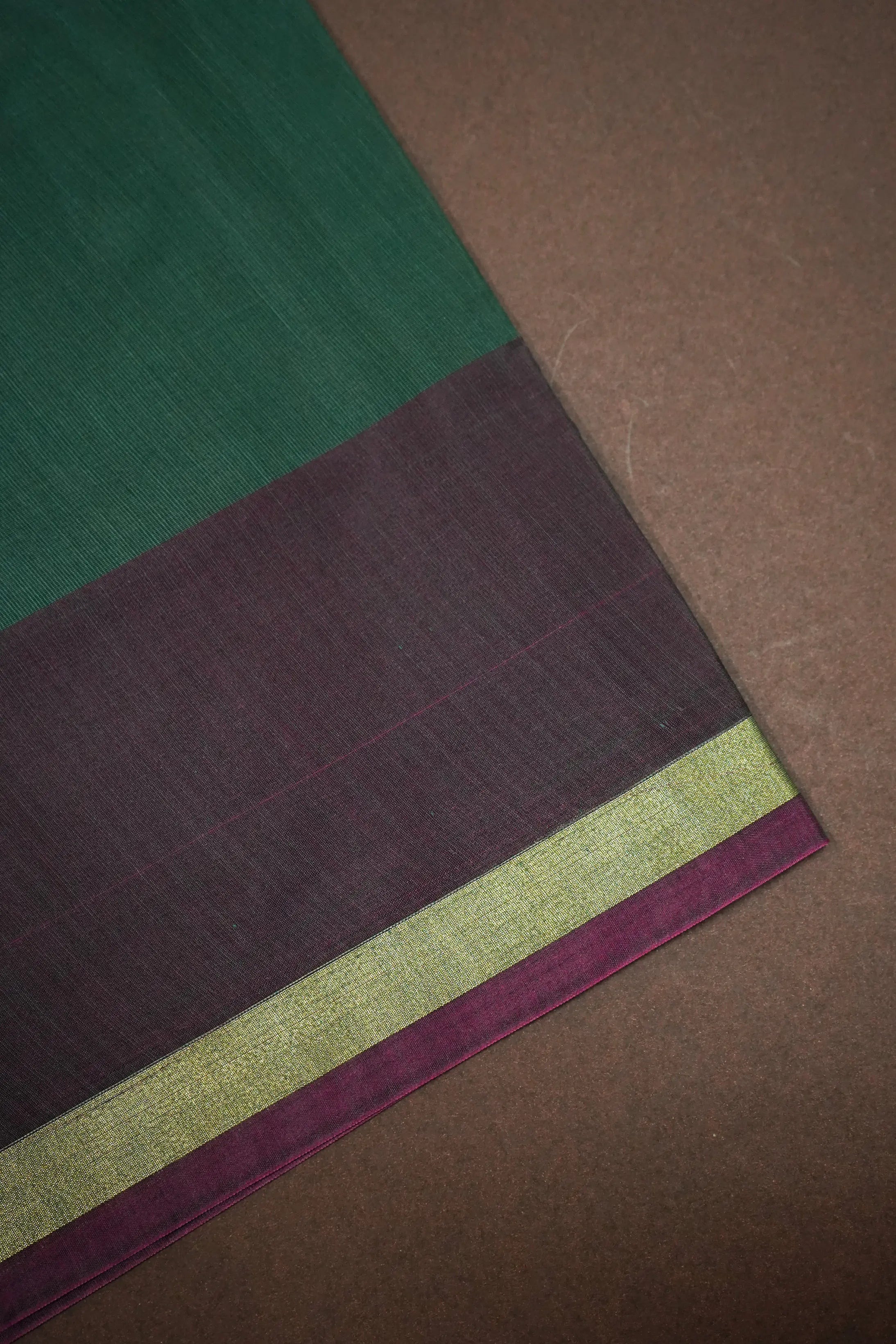 BANARASI SILK  - ARMY GREEN WITH DUNE WOVEN BORDER SILK COTTON SAREE - Queens Jewel Emporium