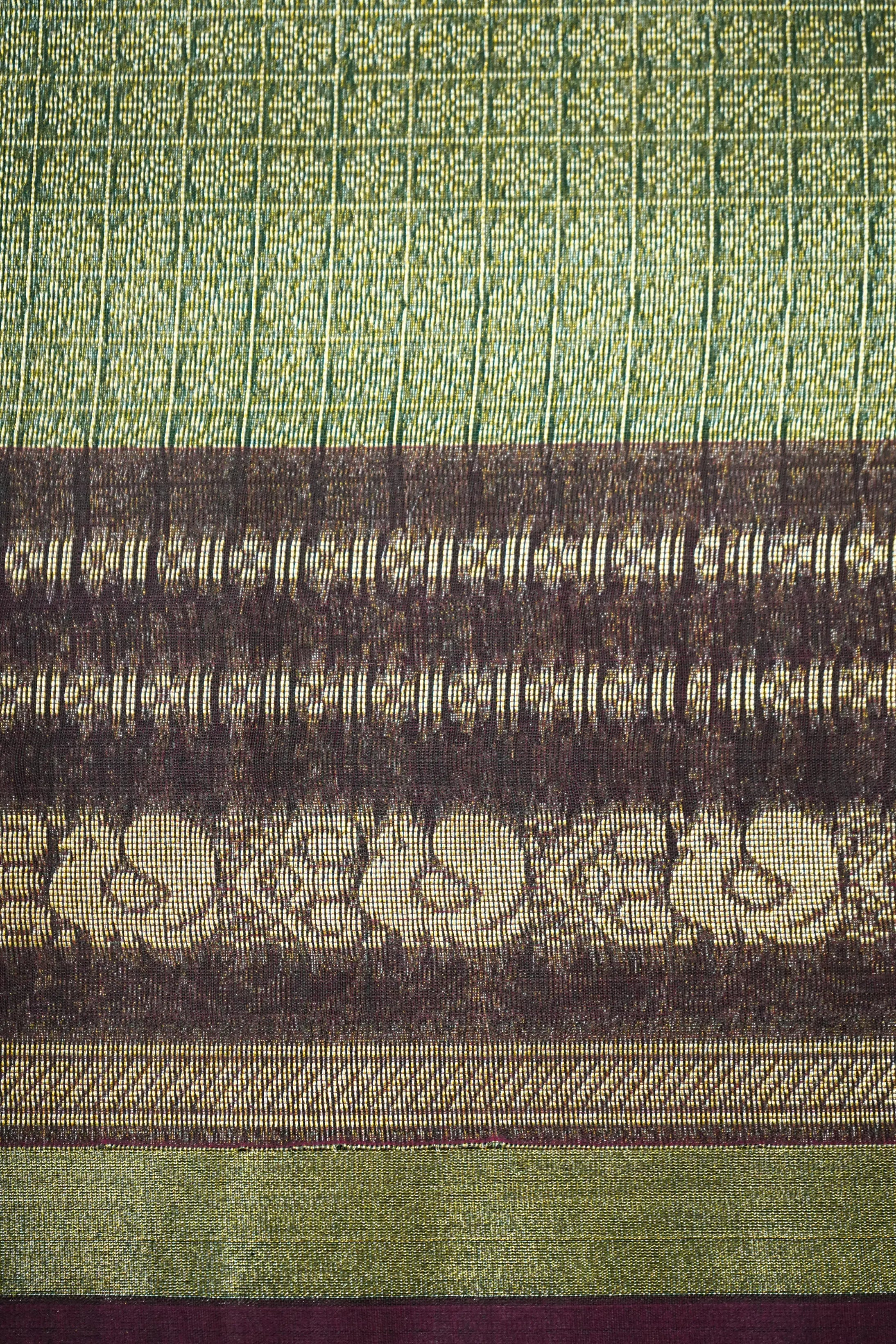 BANARASI SILK  - ARMY GREEN WITH DUNE WOVEN BORDER SILK COTTON SAREE - Queens Jewel Emporium
