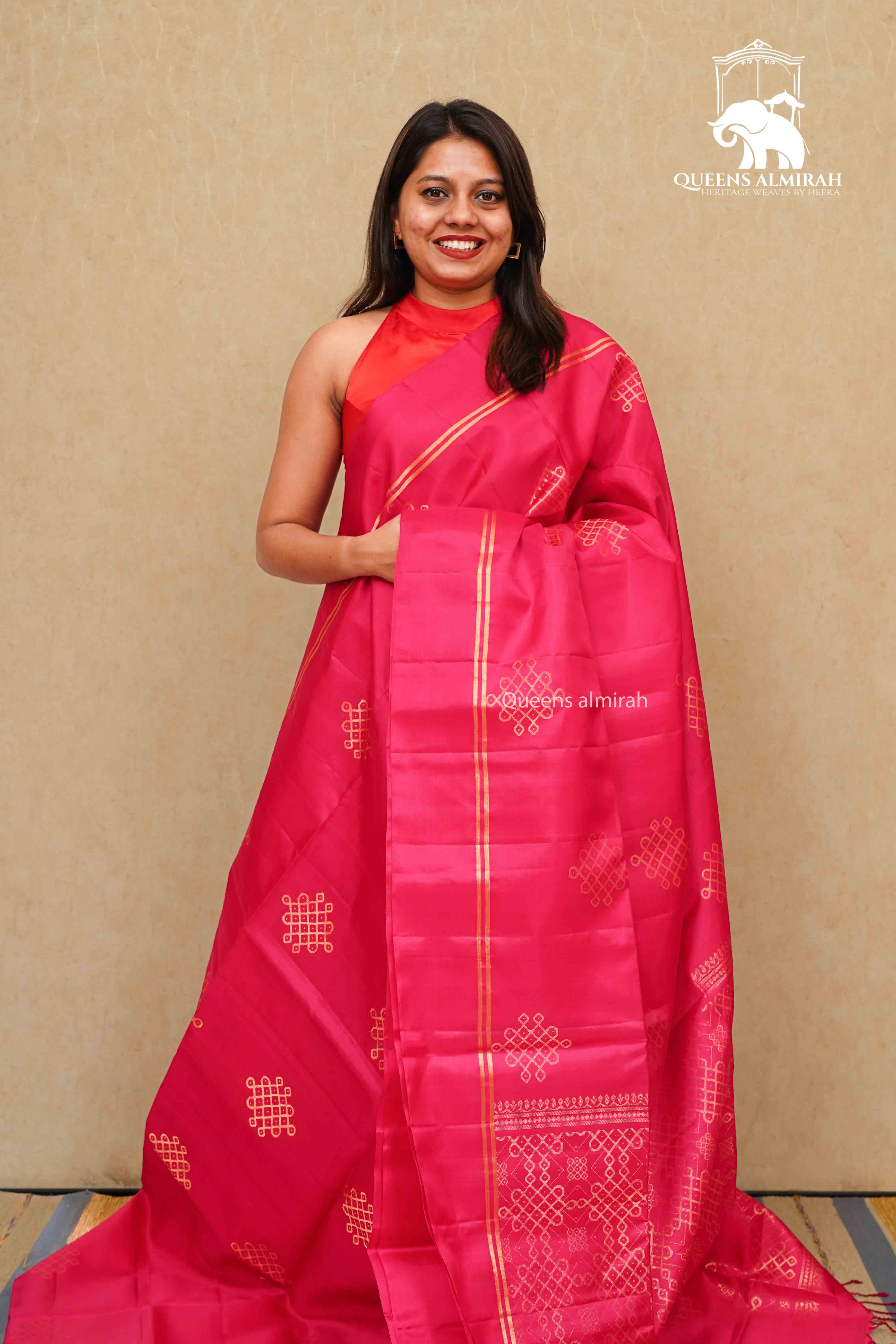 BEETROOT PINK PURE KANCHI SOFT SILK SAREE - Queens Jewel Emporium