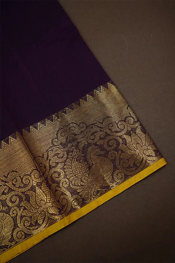 BERRY WITH ORANGE GOLD KANCHI COTTON SAREE - Queens Jewel Emporium