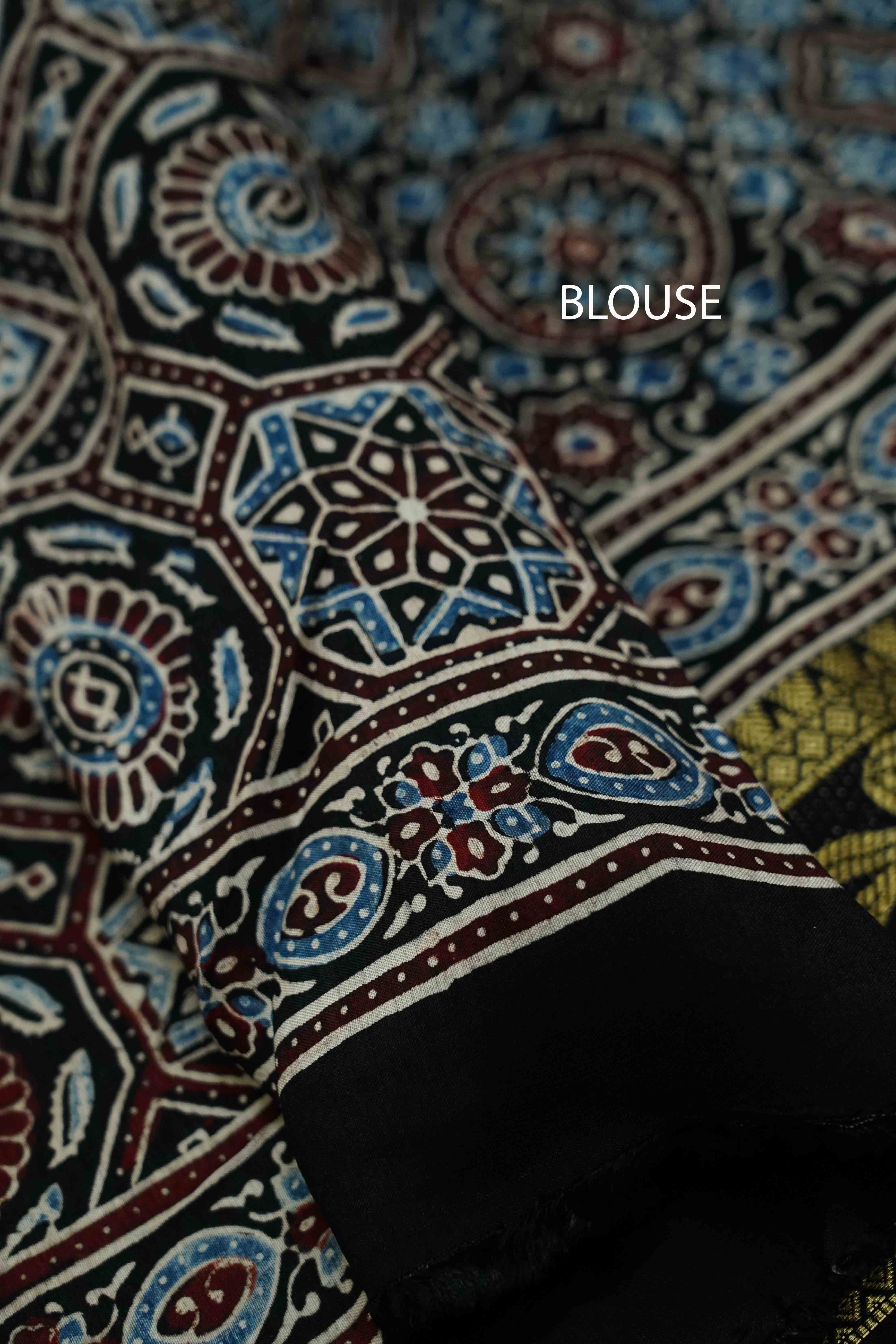 BLACK DOLA AJARAKH SILK SAREE 9 - Queens Jewel Emporium