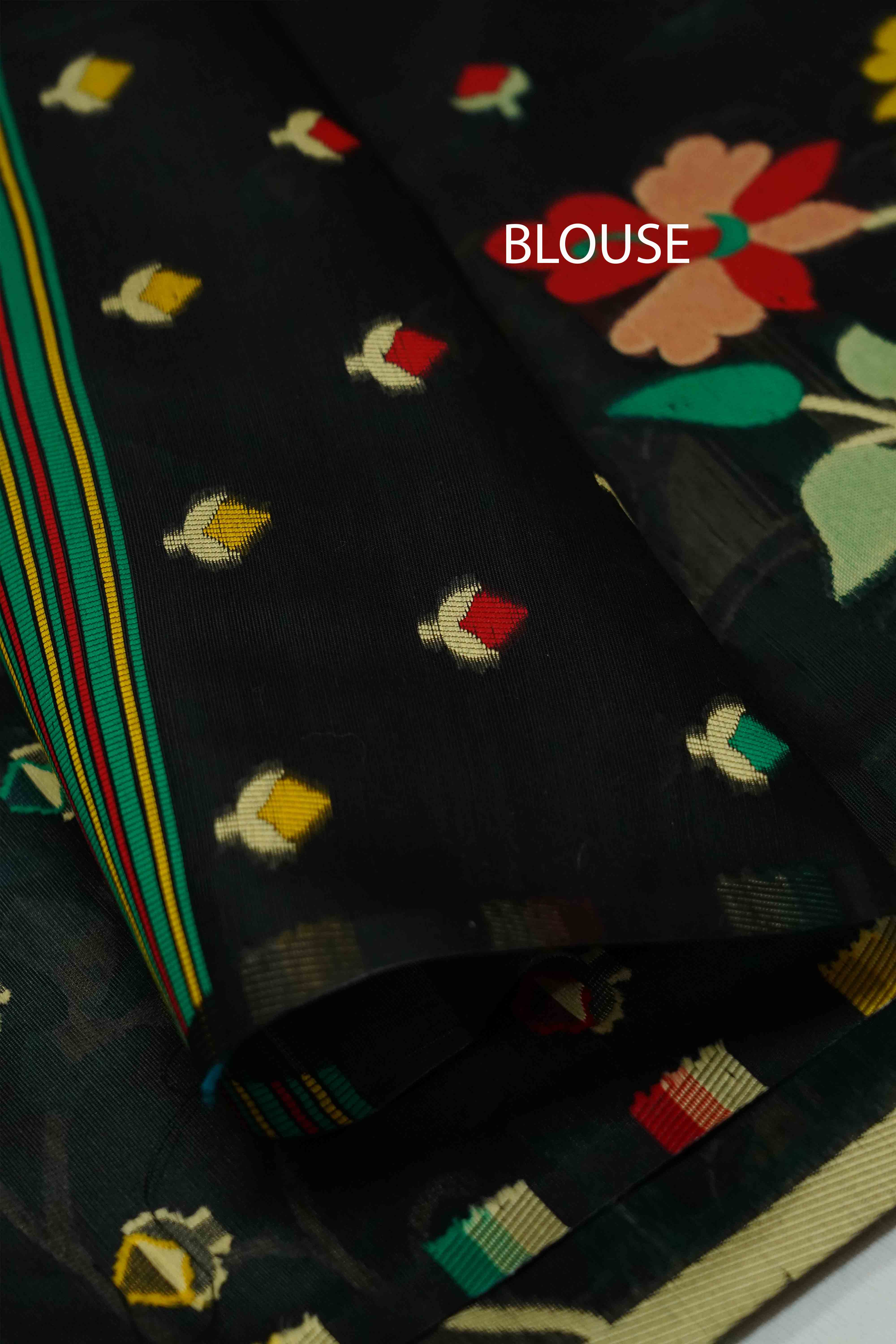 BLACK JAMDANI SILK COTTON SAREE - Queens Jewel Emporium
