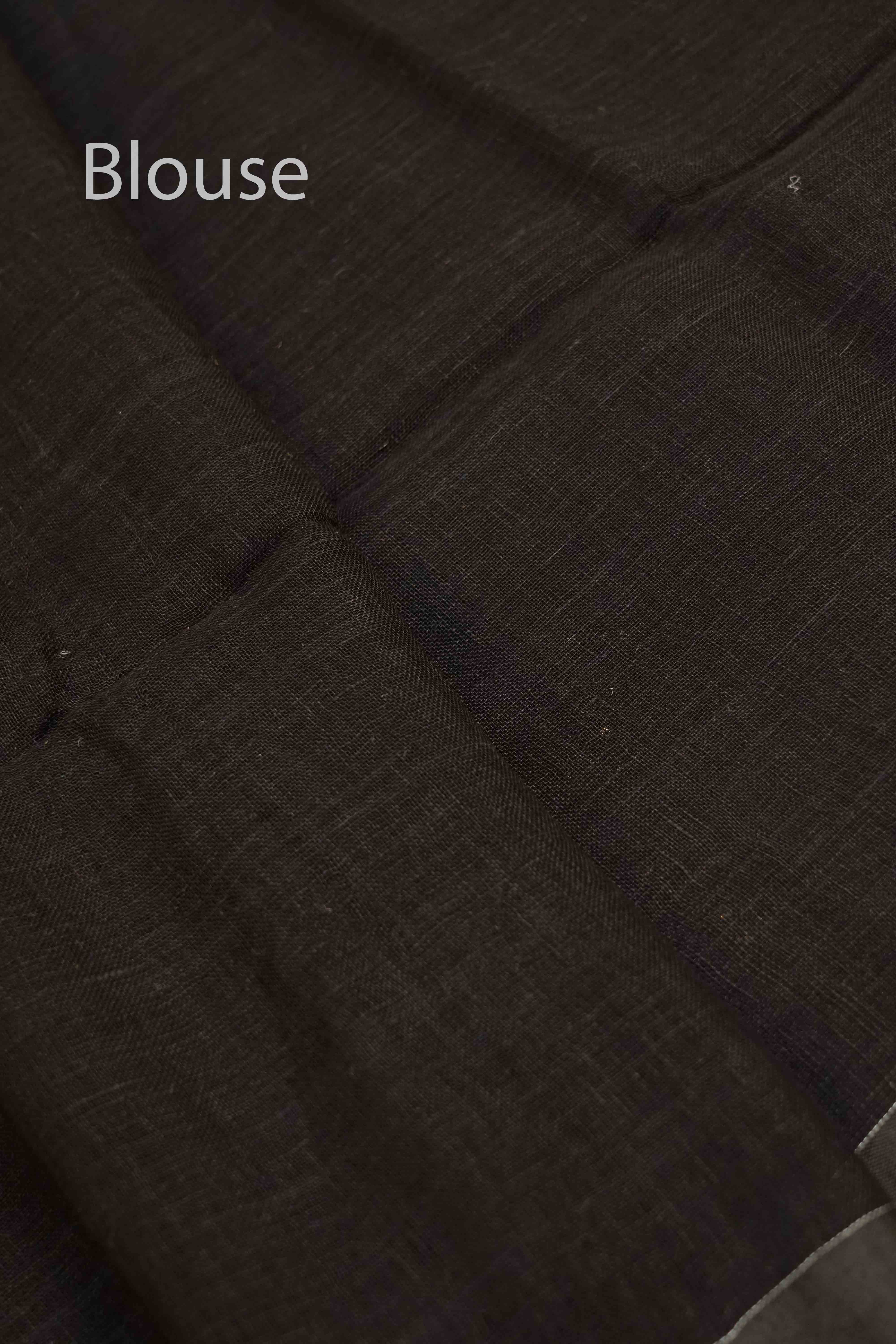 BLACK  LINEN COTTON SAREE - Queens Jewel Emporium