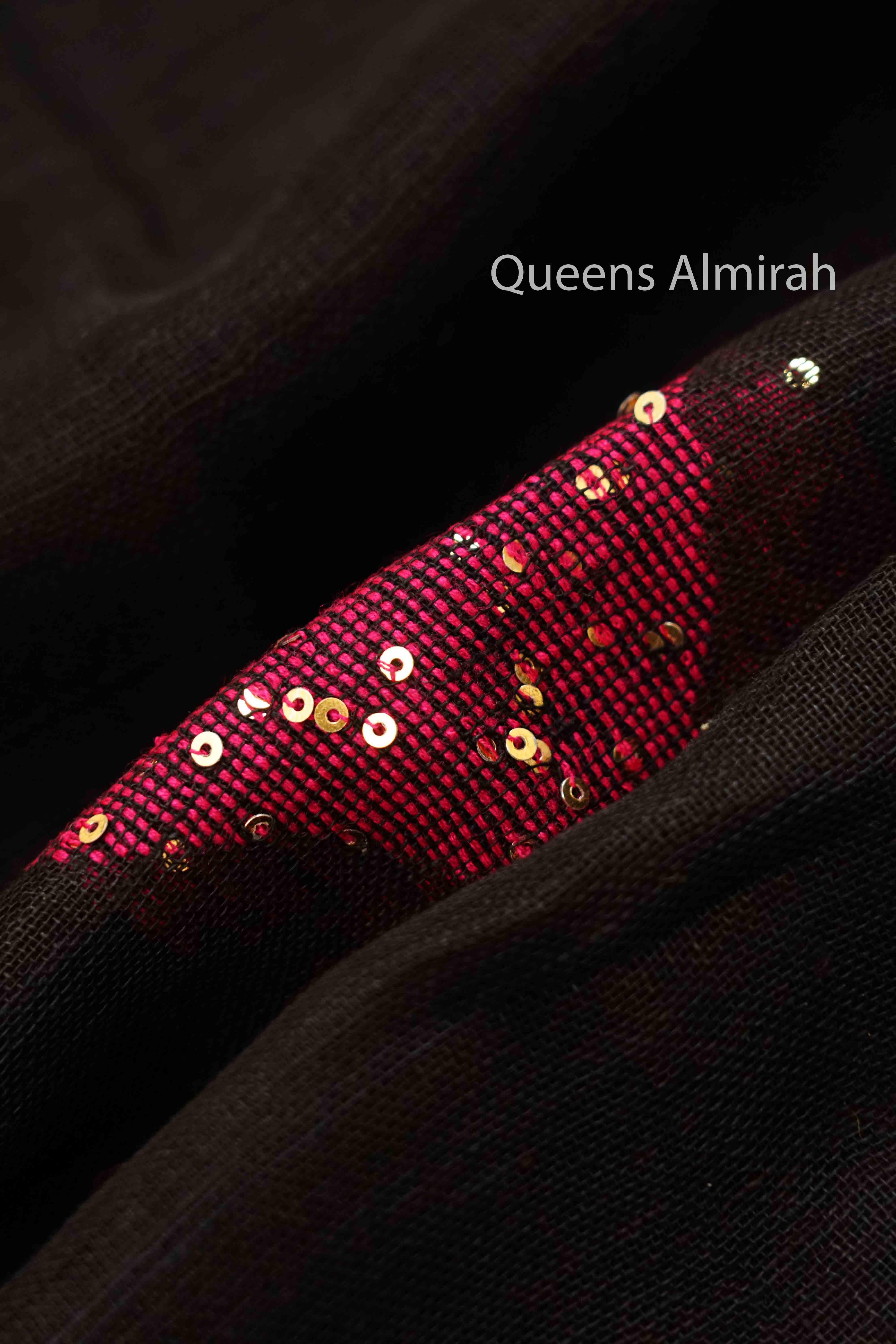 BLACK  LINEN COTTON SAREE - Queens Jewel Emporium