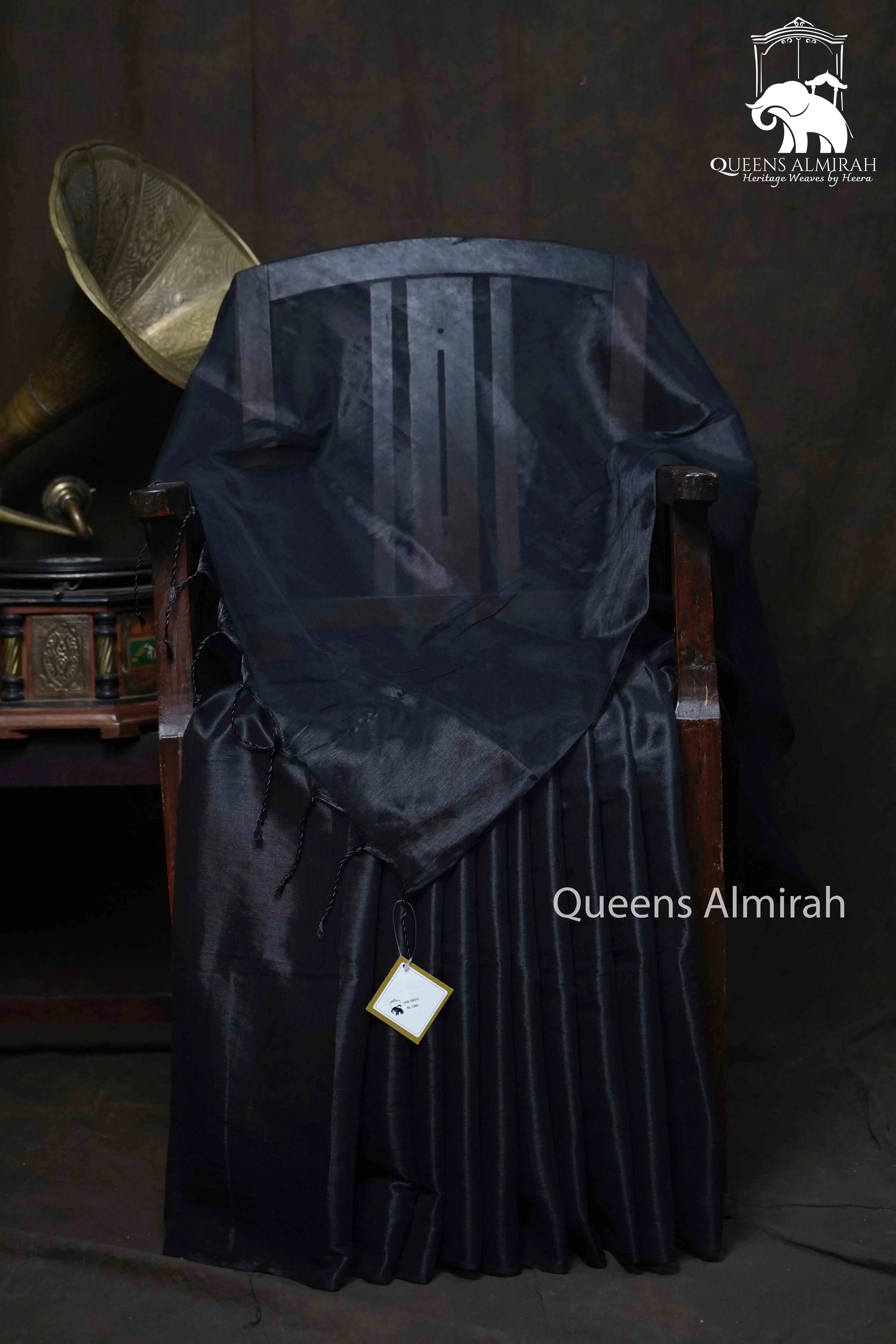 BLACK LINEN TISSUE SAREE - Queens Jewel Emporium