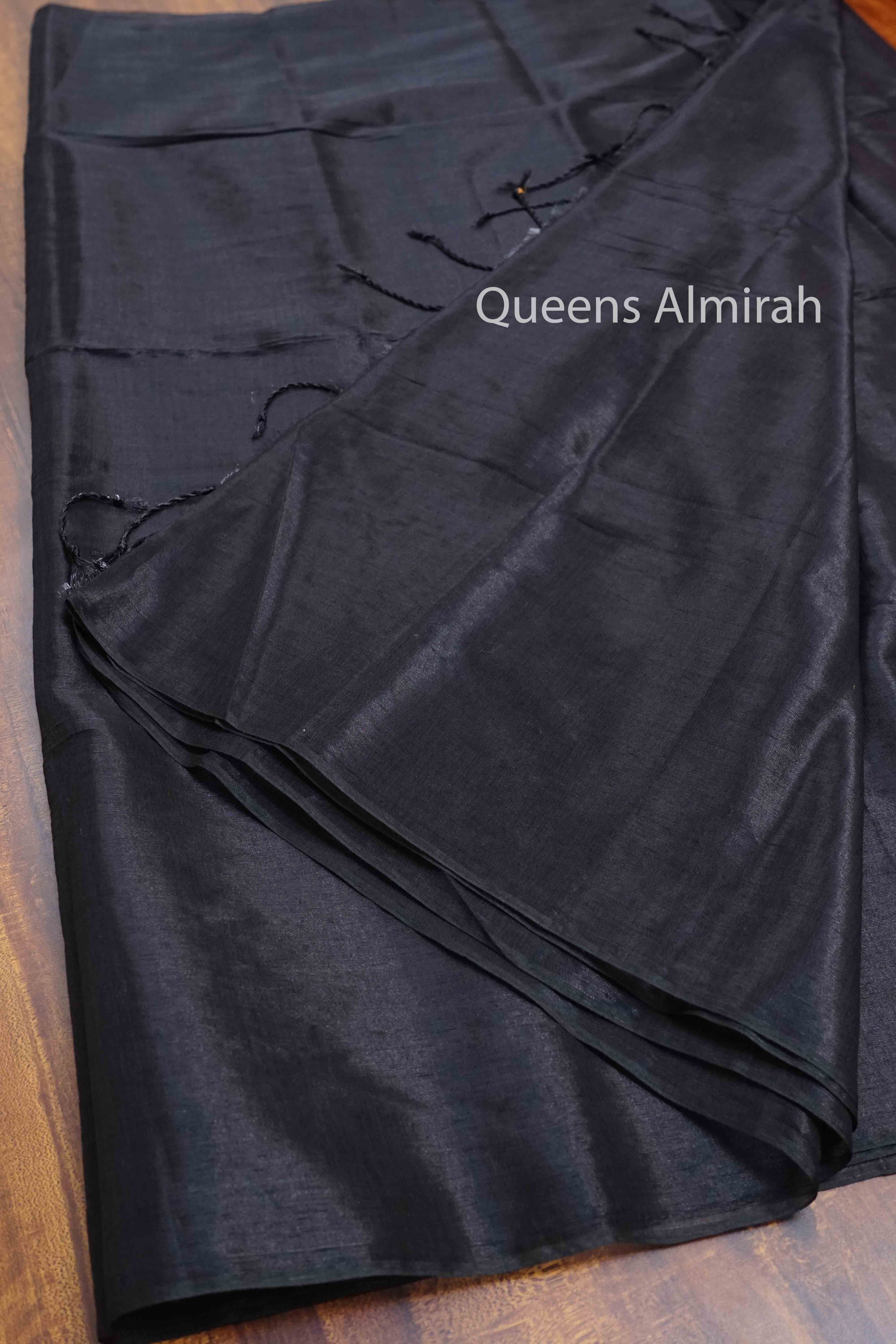 BLACK LINEN TISSUE SAREE - Queens Jewel Emporium