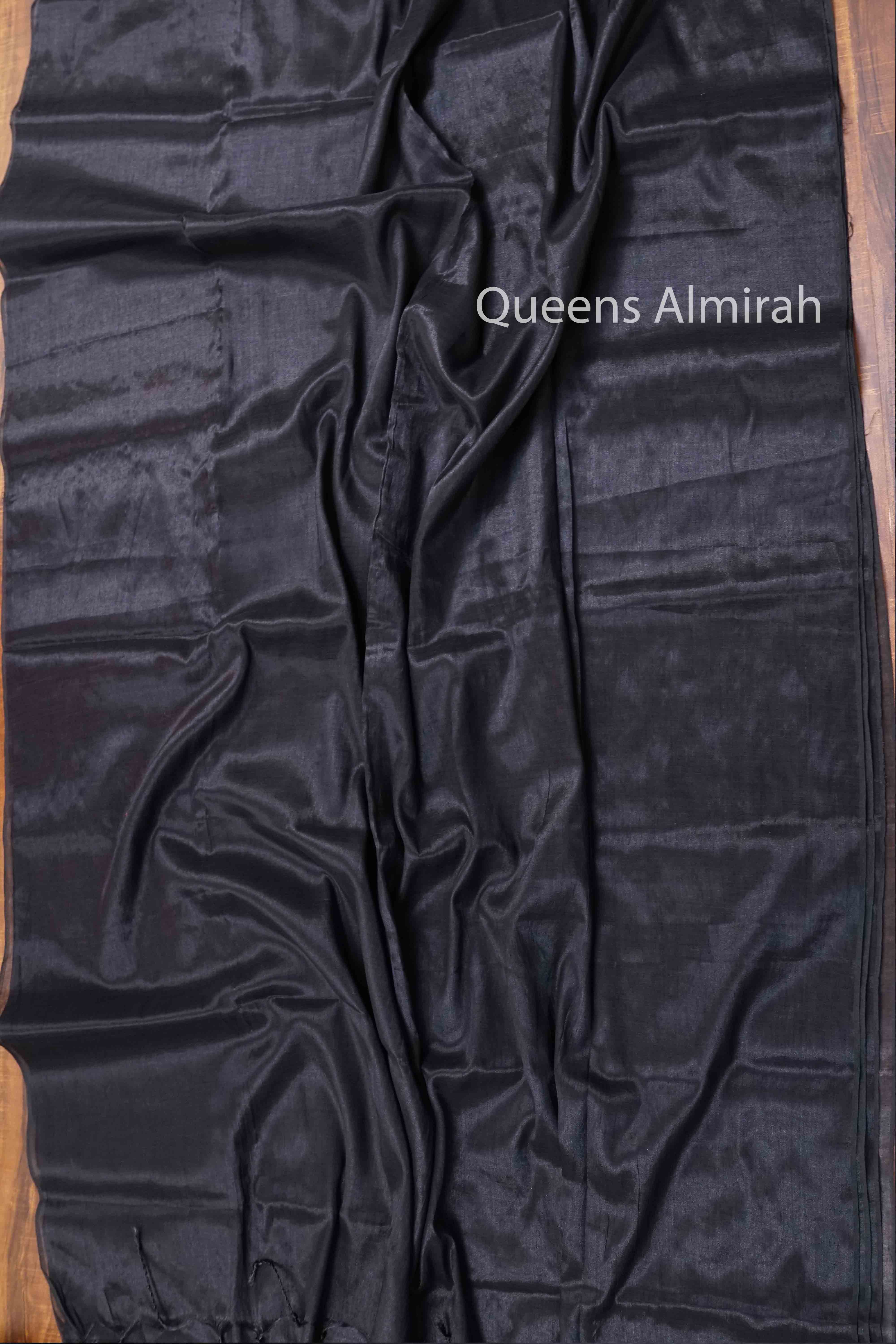 BLACK LINEN TISSUE SAREE - Queens Jewel Emporium