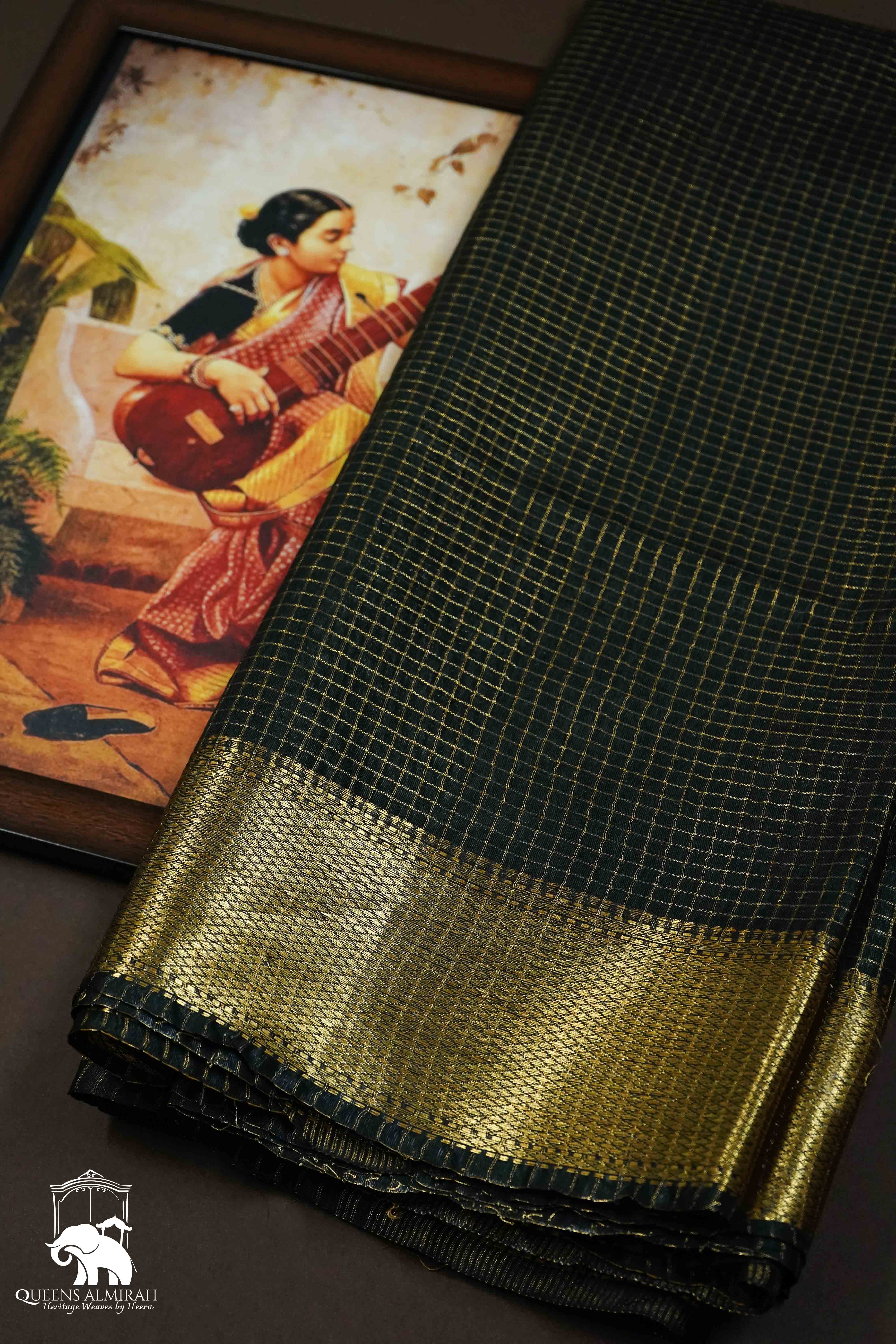 BLACK MAHESHWARI SAREE - Queens Jewel Emporium