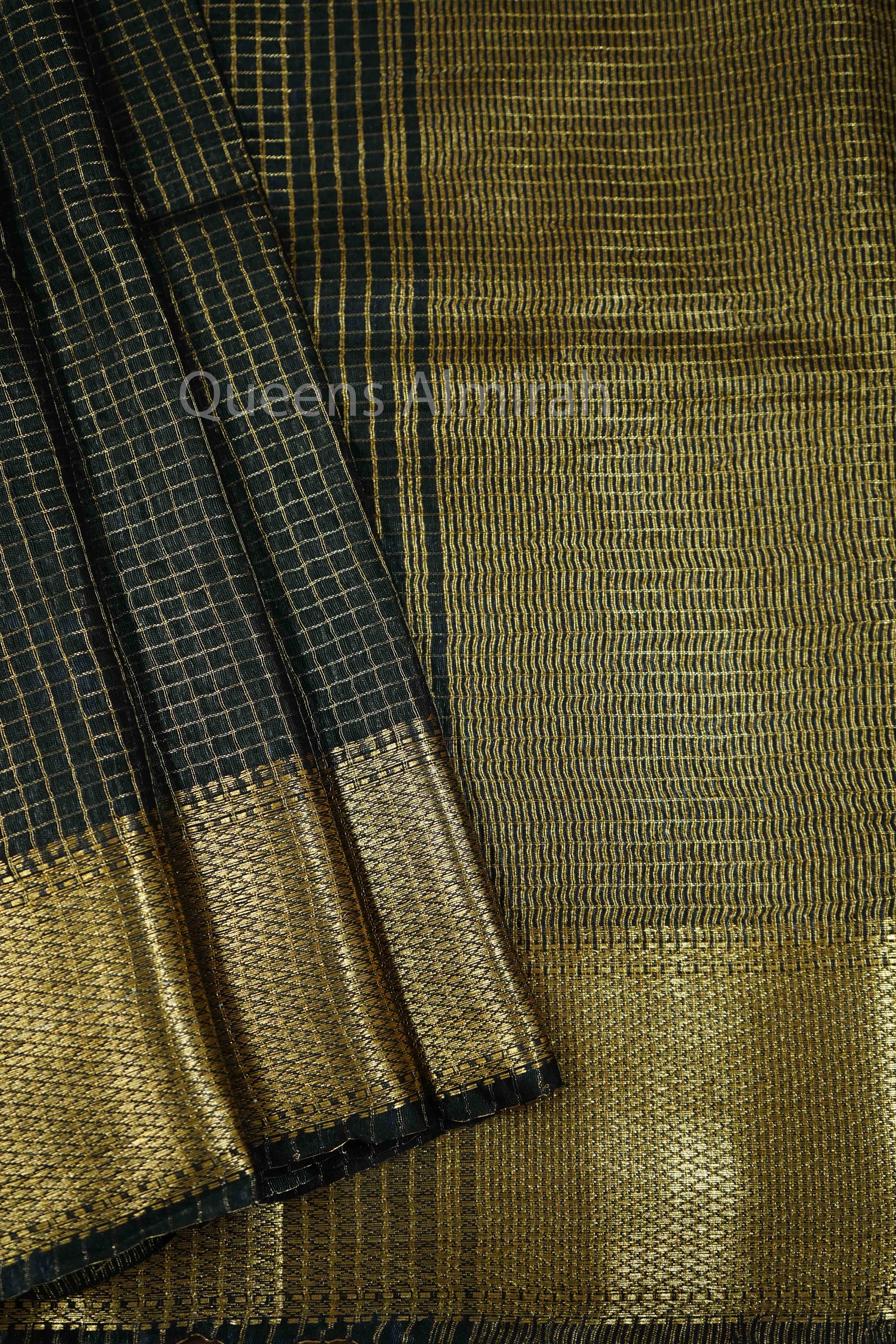 BLACK MAHESHWARI SAREE - Queens Jewel Emporium
