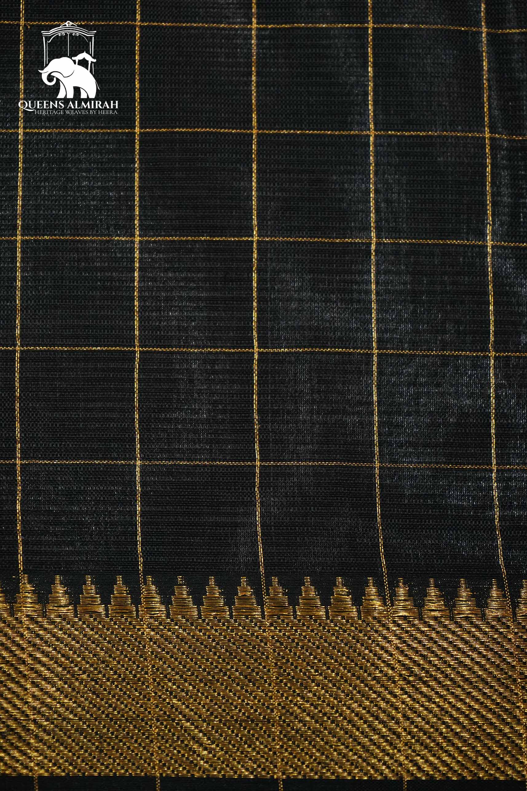 BLACK WITH CHECKS MANGALGIRI SAREE - Queens Jewel Emporium