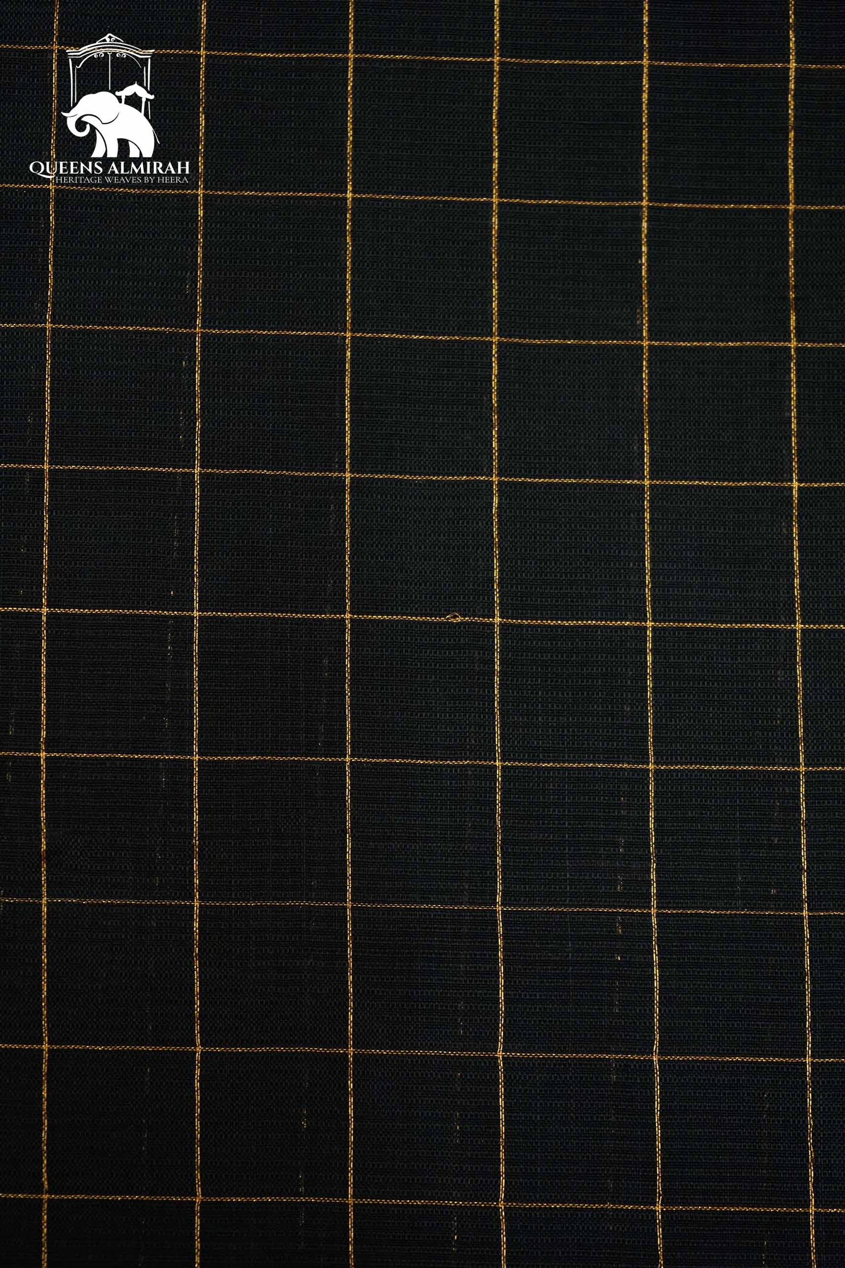 BLACK WITH CHECKS MANGALGIRI SAREE - Queens Jewel Emporium