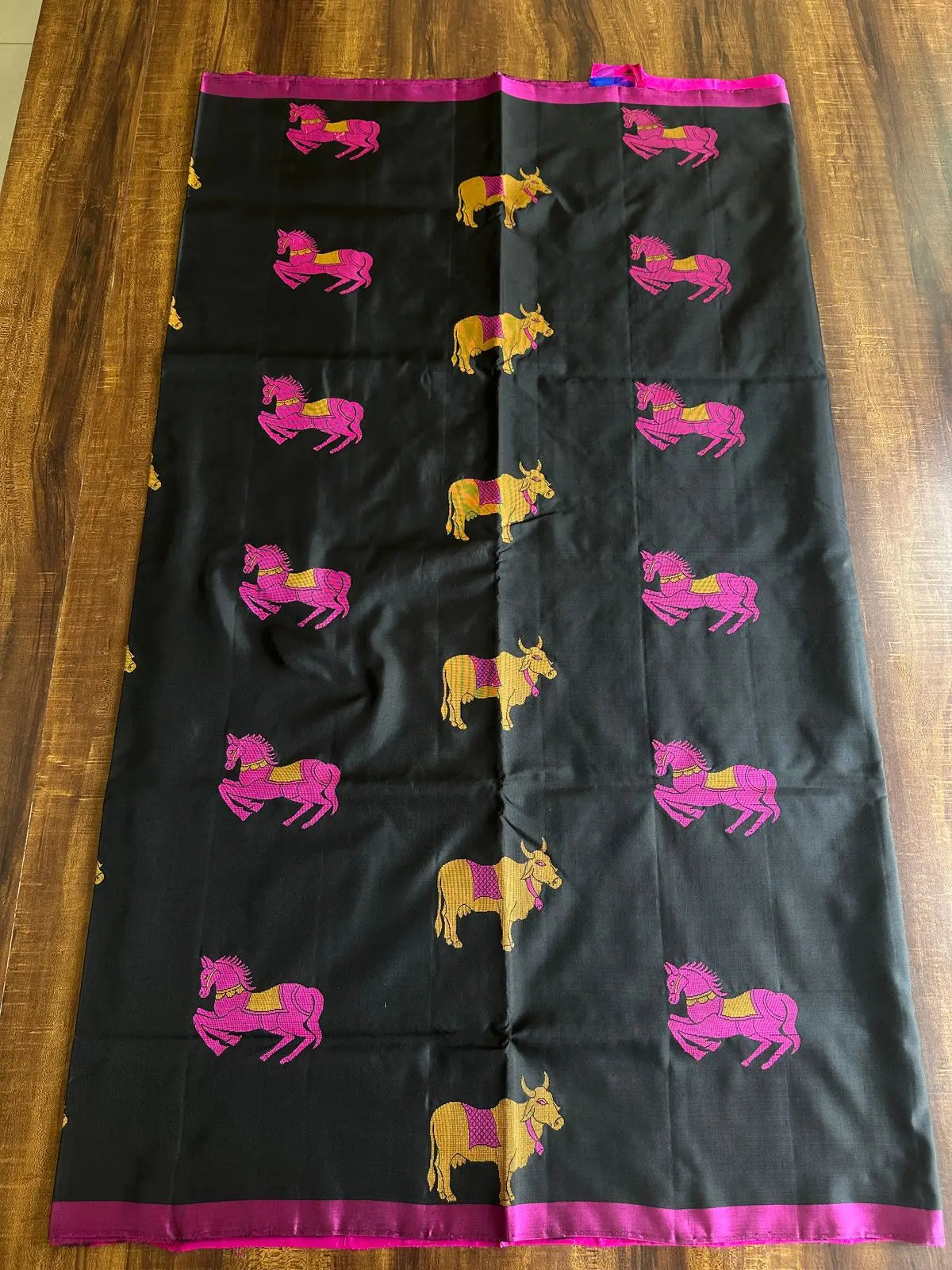 BLACK WITH DARK PINK PURE SOFT SILK SAREE - Queens Jewel Emporium