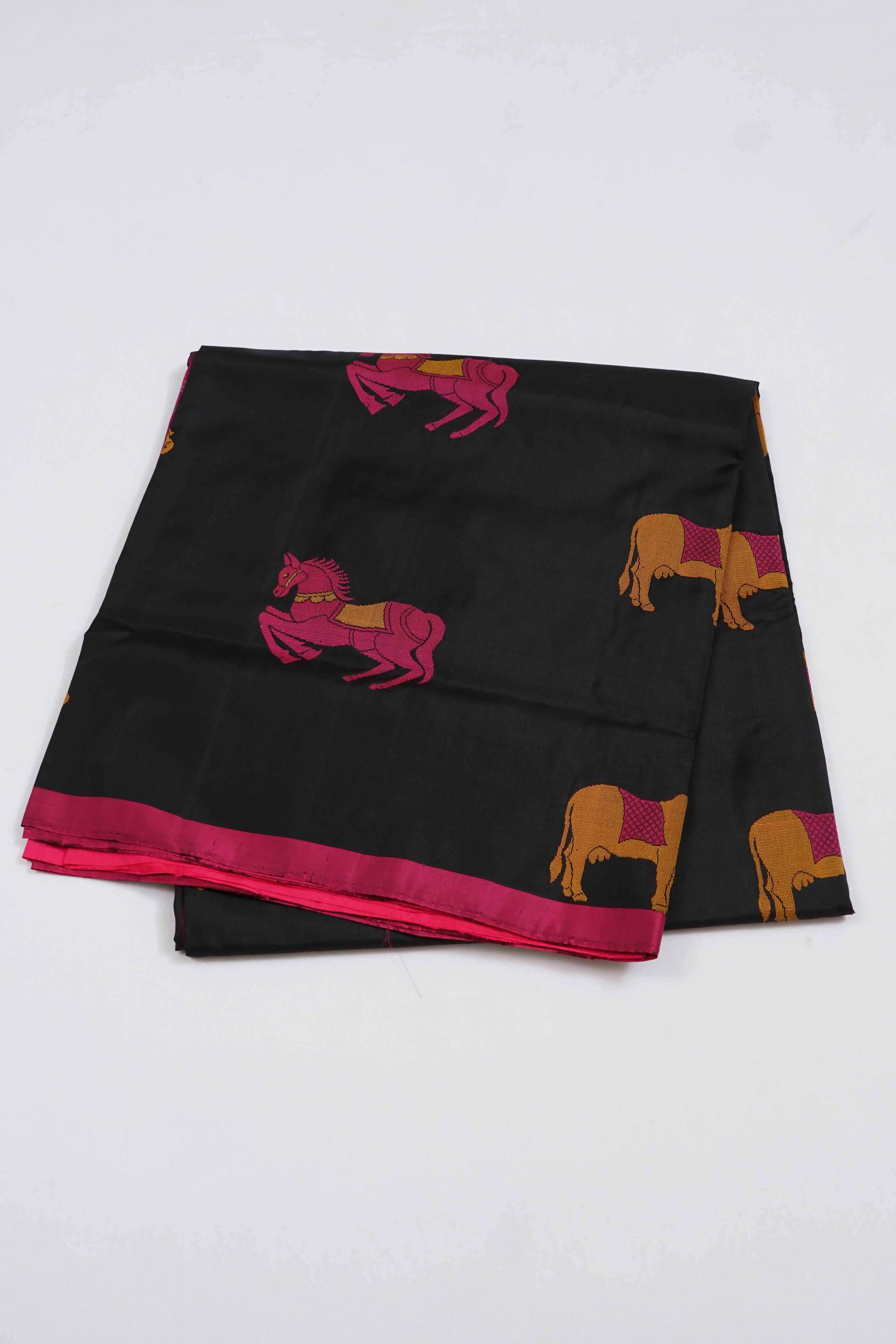 BLACK WITH DARK PINK PURE SOFT SILK SAREE - Queens Jewel Emporium