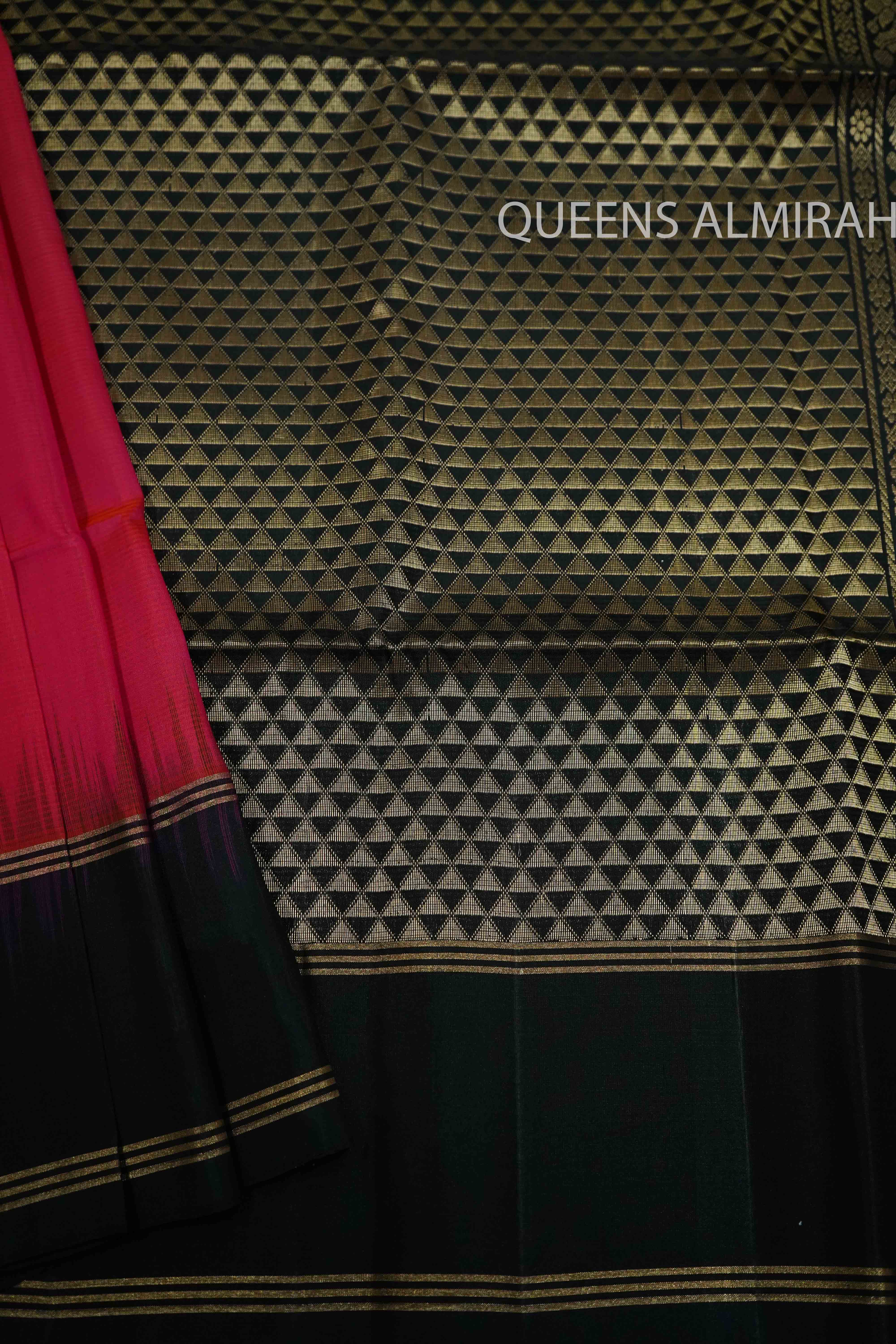 BLACK WITH DEEP ROSE PURE KANCHI SOFT SILK SAREE - Queens Jewel Emporium