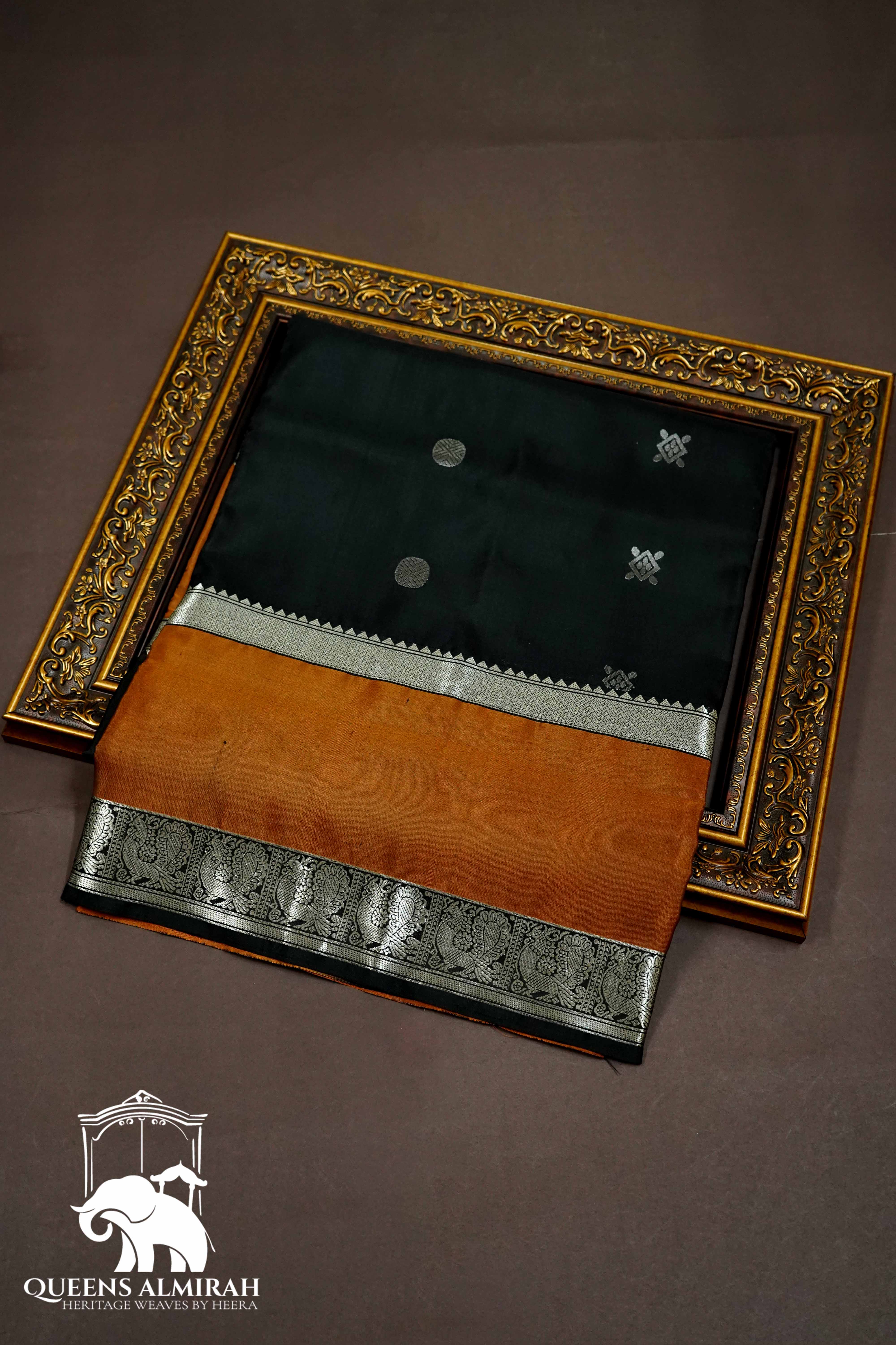 BLACK WITH ESPRESSO BROWN SOFT SILK SAREE - Queens Jewel Emporium