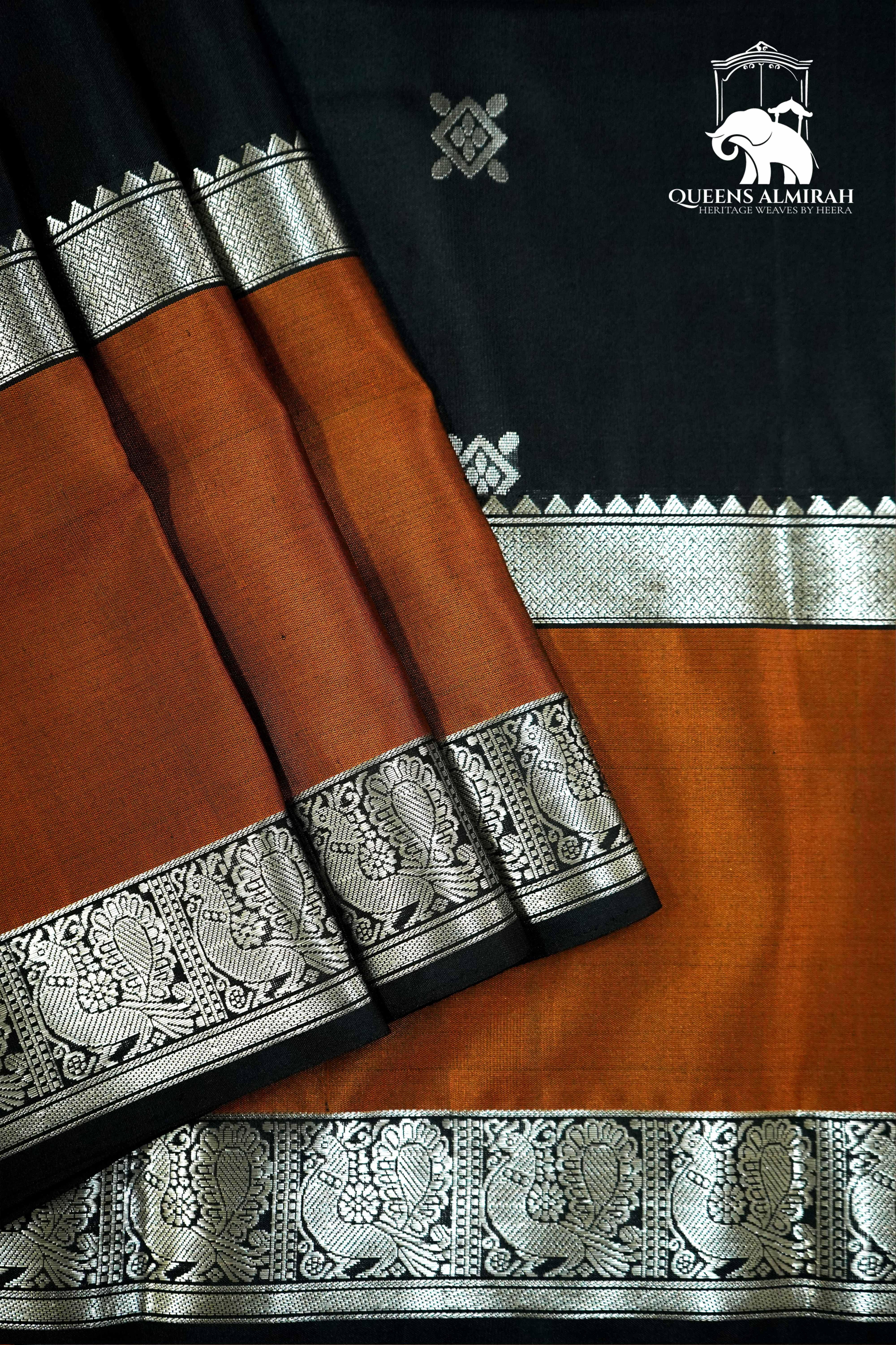 BLACK WITH ESPRESSO BROWN SOFT SILK SAREE - Queens Jewel Emporium