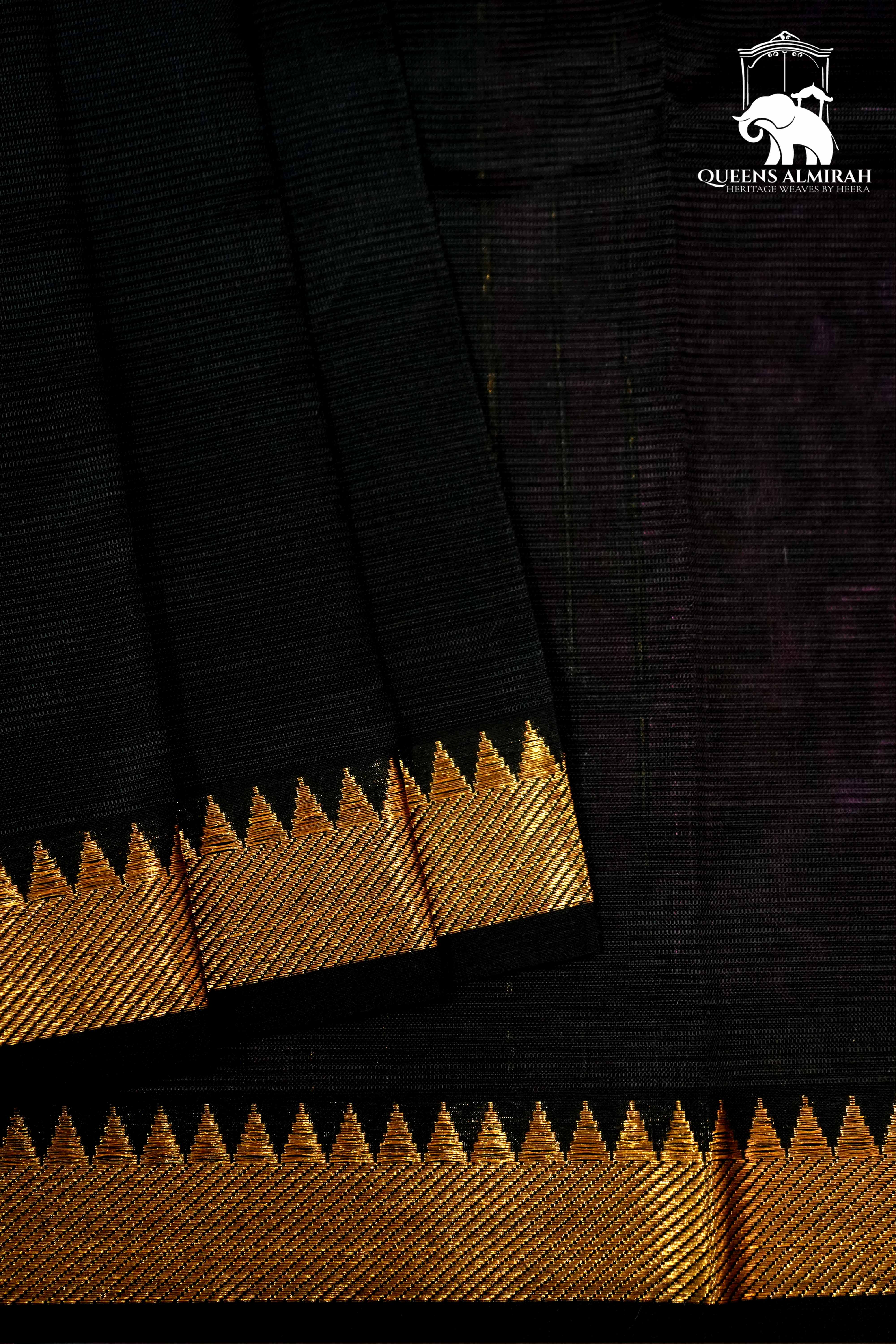 BLACK WITH GOLD BORDER MANGALGIRI SAREE - Queens Jewel Emporium