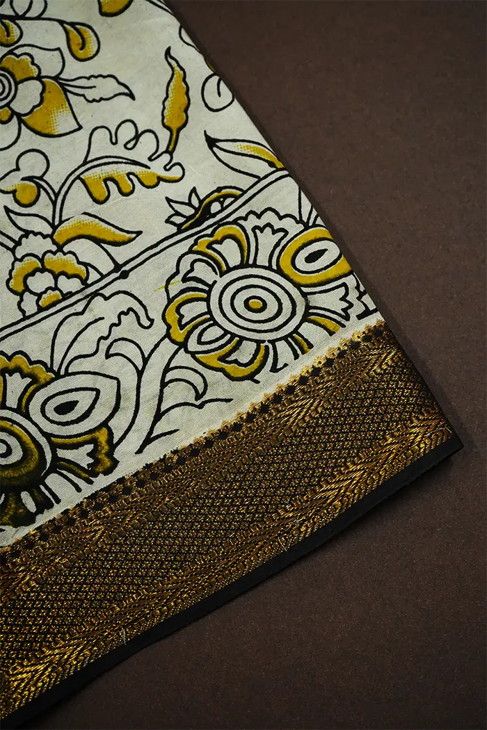 BLACK WITH  GOLDEN BORDER MANGALGIRI SAREE - Queens Jewel Emporium