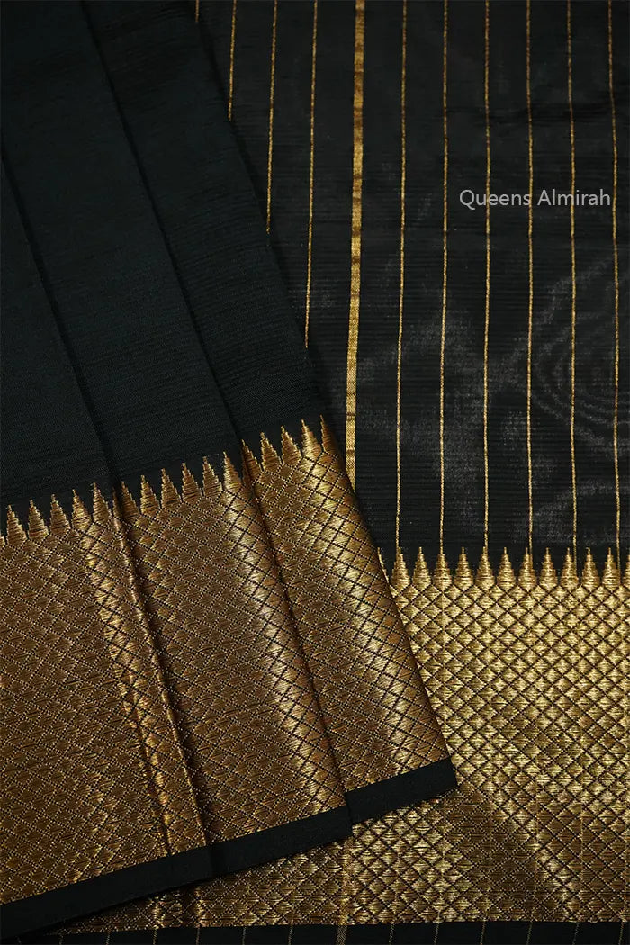 BLACK WITH GOLDEN BORDER MANGALGIRI SAREE - Queens Jewel Emporium