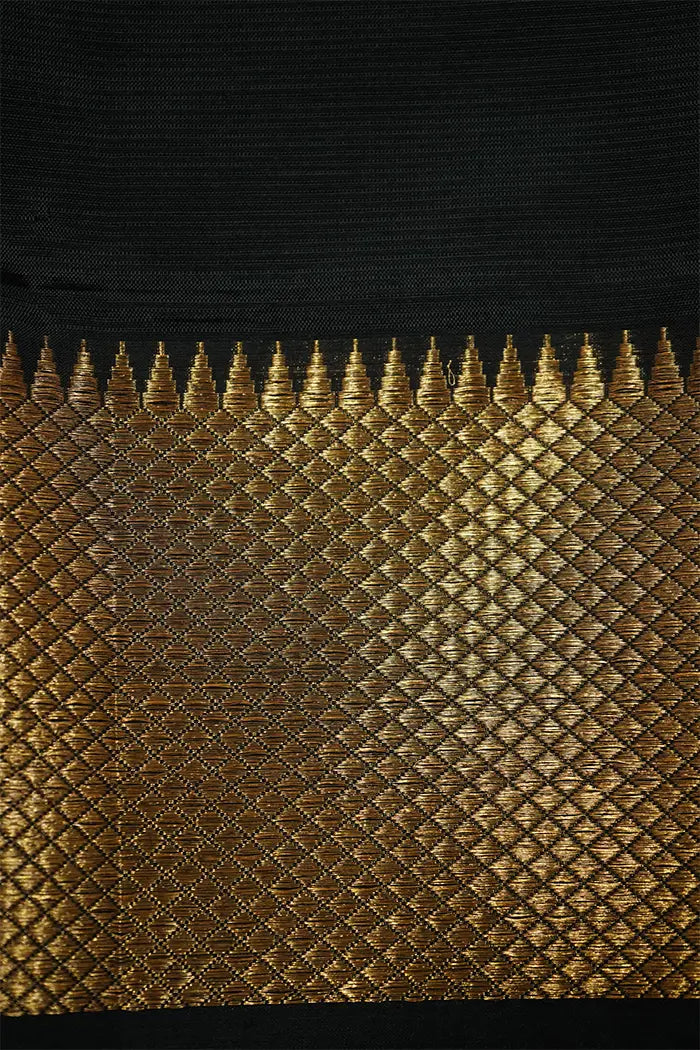 BLACK WITH GOLDEN BORDER MANGALGIRI SAREE - Queens Jewel Emporium