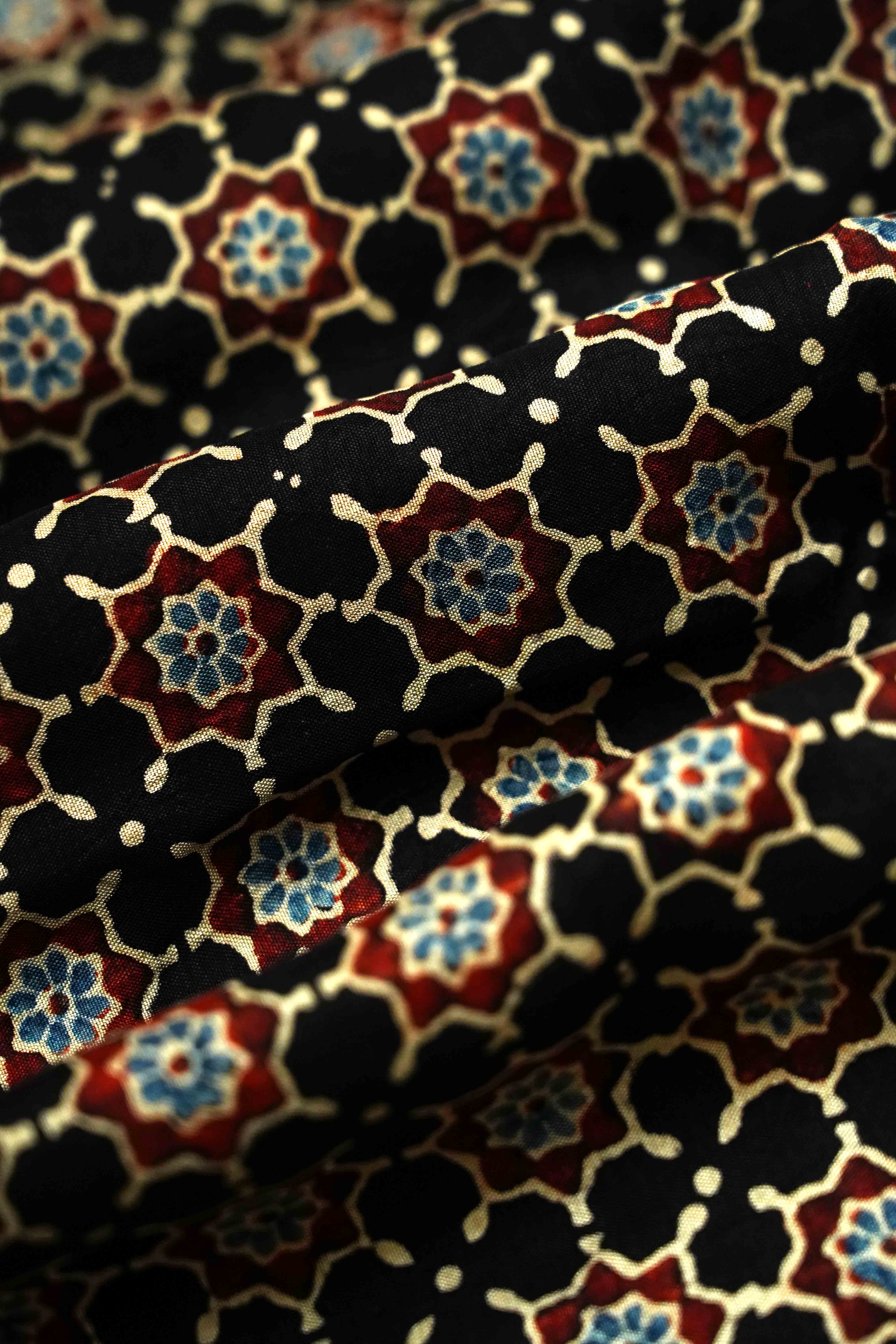 BLACK WITH MULTICOLOR DOLA AJARAKH SILK SAREE 3 - Queens Jewel Emporium