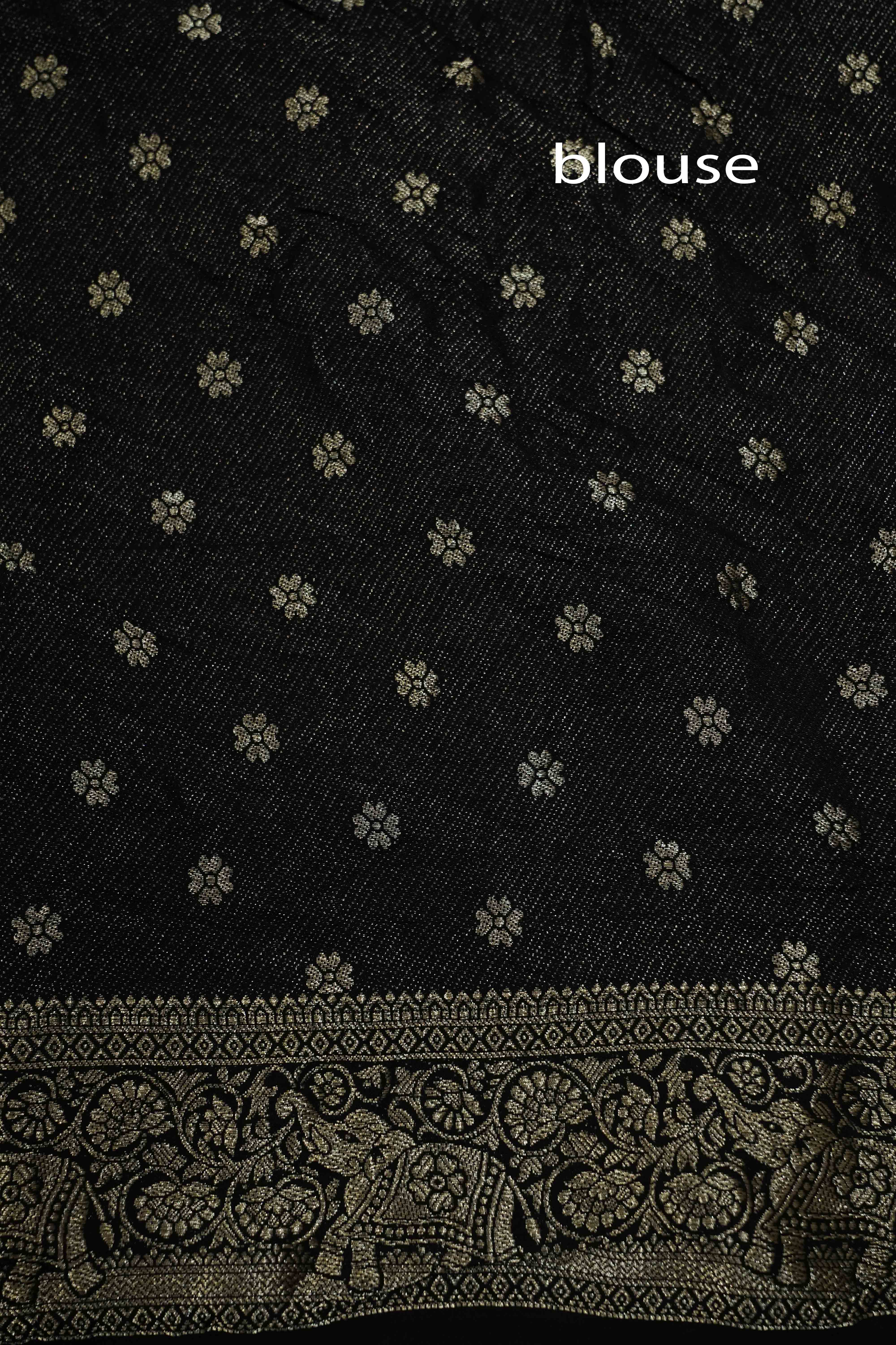 BLACK WITH MULTICOLOR DOLA AJARAKH SILK SAREE 4 - Queens Jewel Emporium
