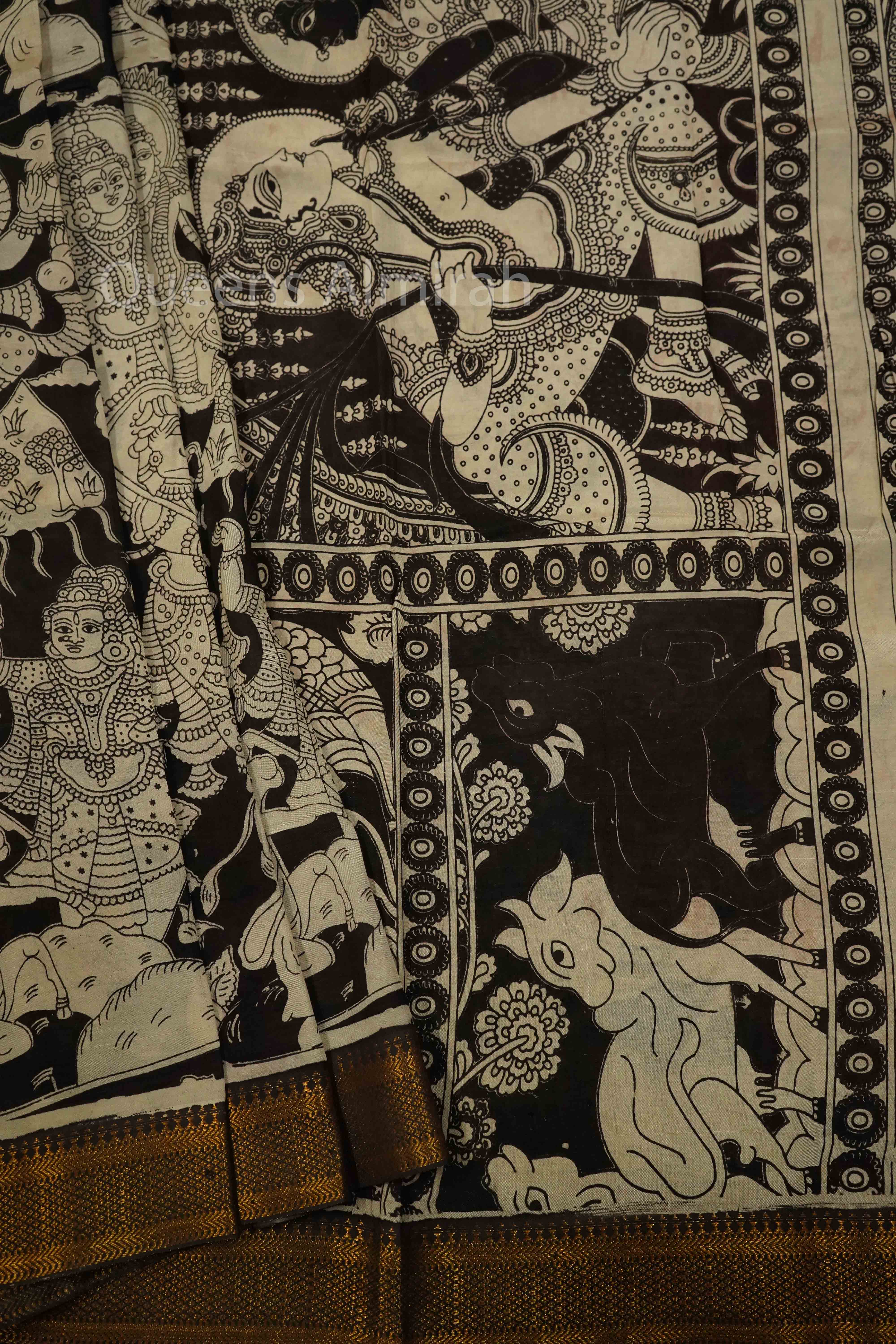BLACK WITH OFF WHITE  MANGALGIRI SAREE 24 - Queens Jewel Emporium