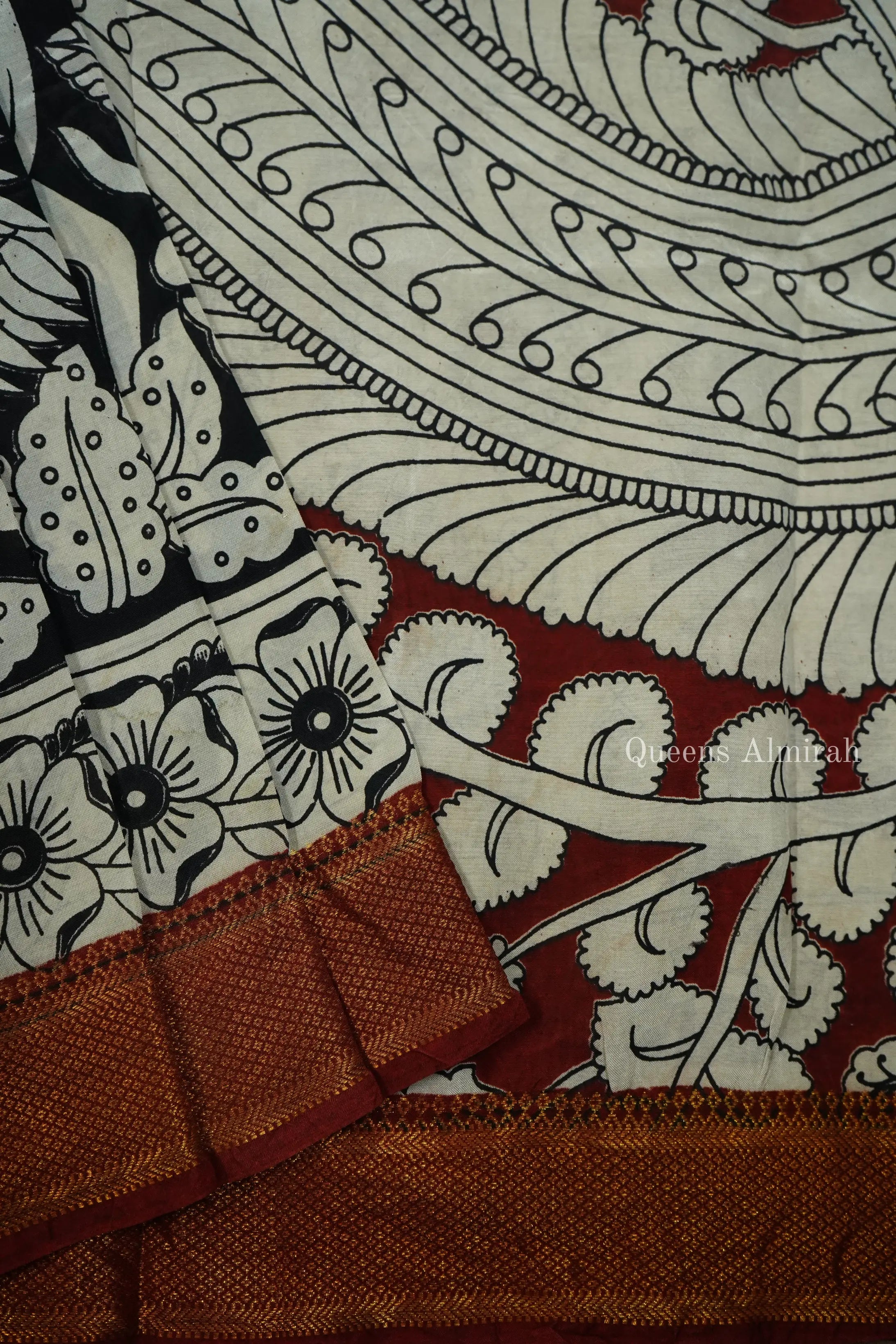 BLACK WITH RED AND GOLDEN BORDER MANGALGIRI SAREE - Queens Jewel Emporium